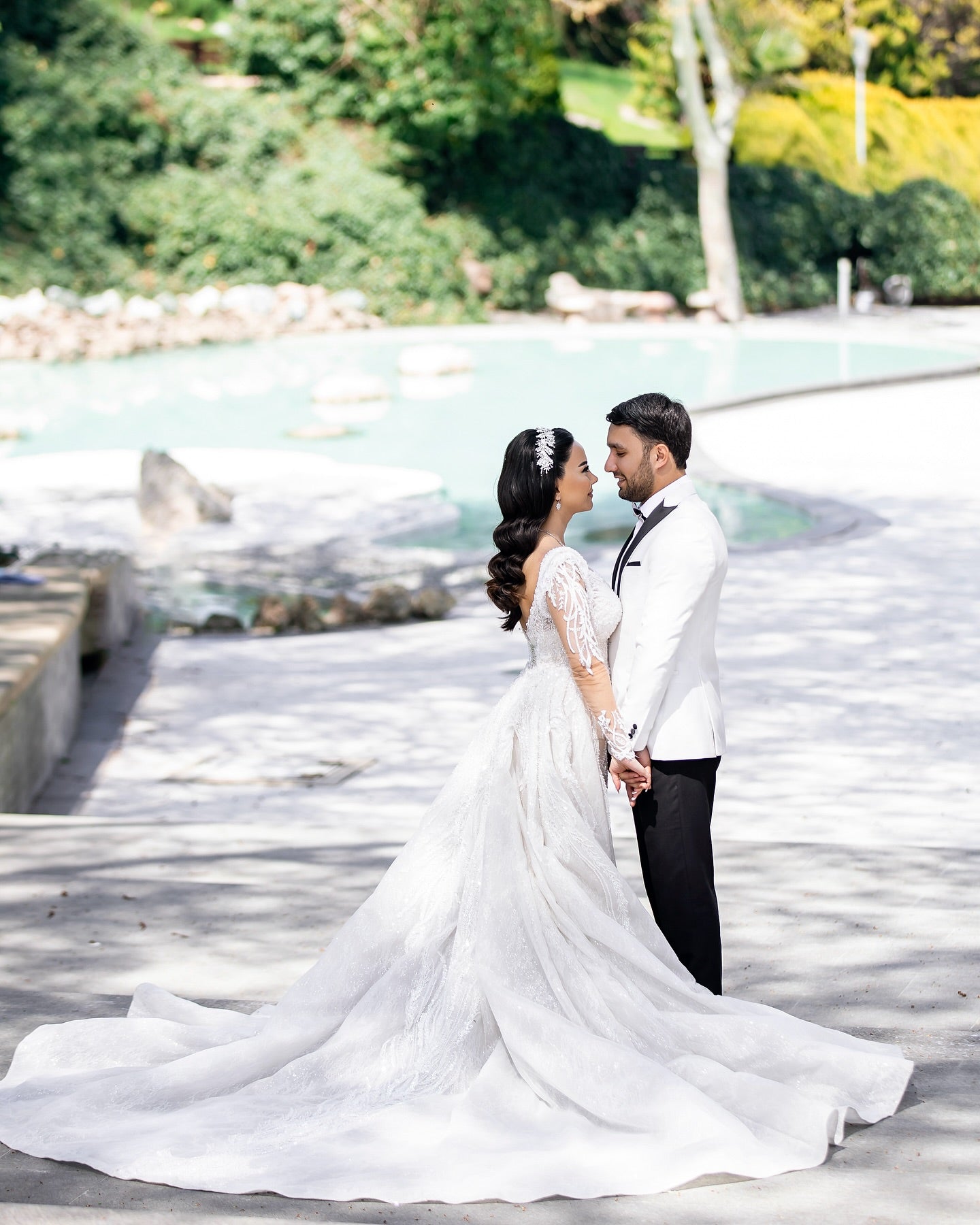 Ivory Sequin Lace Mermaid Wedding Dress V-Neck Sheer Long Sleeves Branch Embroidery Beading Detachable Overskirt Cathedral Train Bridal Gown