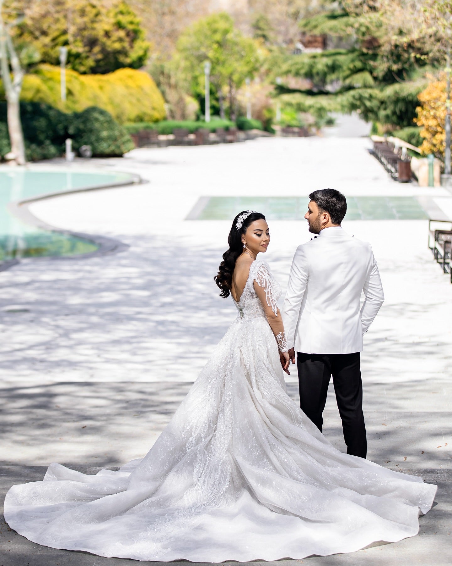 Ivory Sequin Lace Mermaid Wedding Dress V-Neck Sheer Long Sleeves Branch Embroidery Beading Detachable Overskirt Cathedral Train Bridal Gown