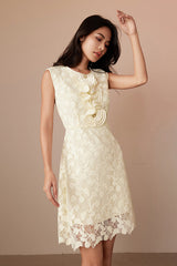 Ivory Short Lace Sleeveless Dress