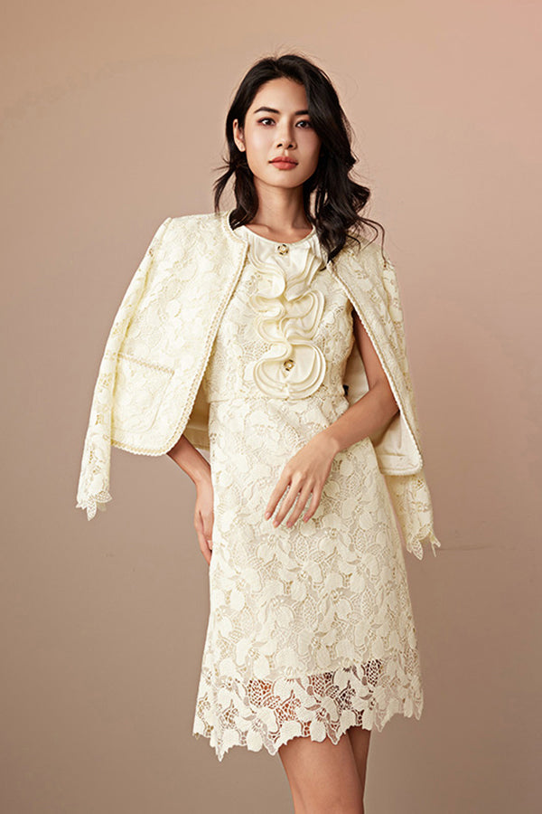 Ivory Short Lace Sleeveless Dress