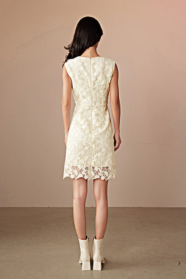 Ivory Short Lace Sleeveless Dress