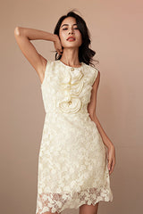 Ivory Short Lace Sleeveless Dress