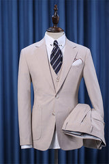 Khaki Fashion Three-Piece Slim Fit Men's Suit