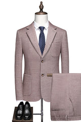 Khaki Glamorous Notched Lapel Slim Fit Men's Suit