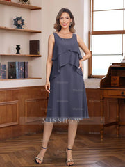 Knee-Length A-Line Princess Scoop Mother of the Bride & Groom Dresses with Beaded Jacket and Ruffles