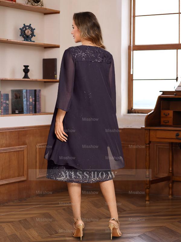 Knee-Length A-Line/Princess Mother of the Bride & Groom Dresses with Scoop Neck Jacket Lace Appliques and Sequins