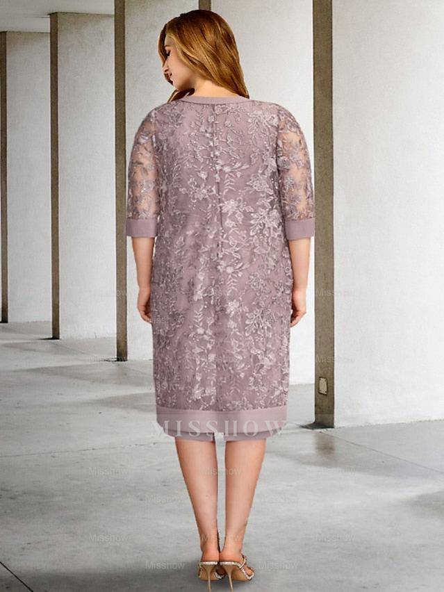 Knee-Length Mother of the Bride Sheath/Column Jewel Neck Dress