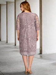 Knee-Length Mother of the Bride Sheath/Column Jewel Neck Dress