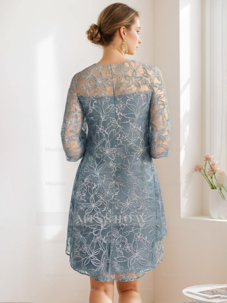 Knee-Length Scoop Neck A-Line Mother of the Bride Dress with Princess Cut and Appliques