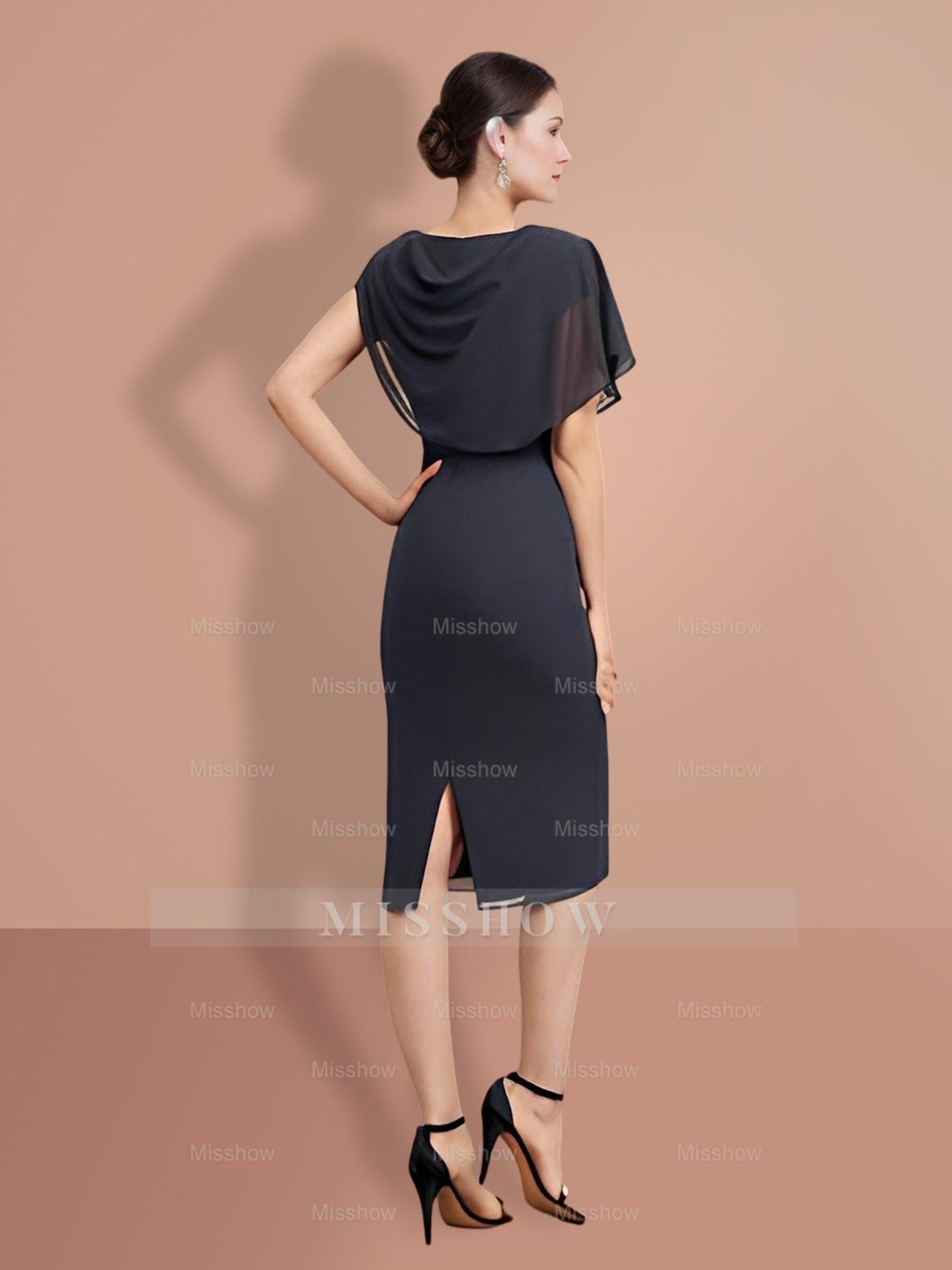 Knee-Length Short Sleeve Sheath/Column Dresses for the Mother of the Bride