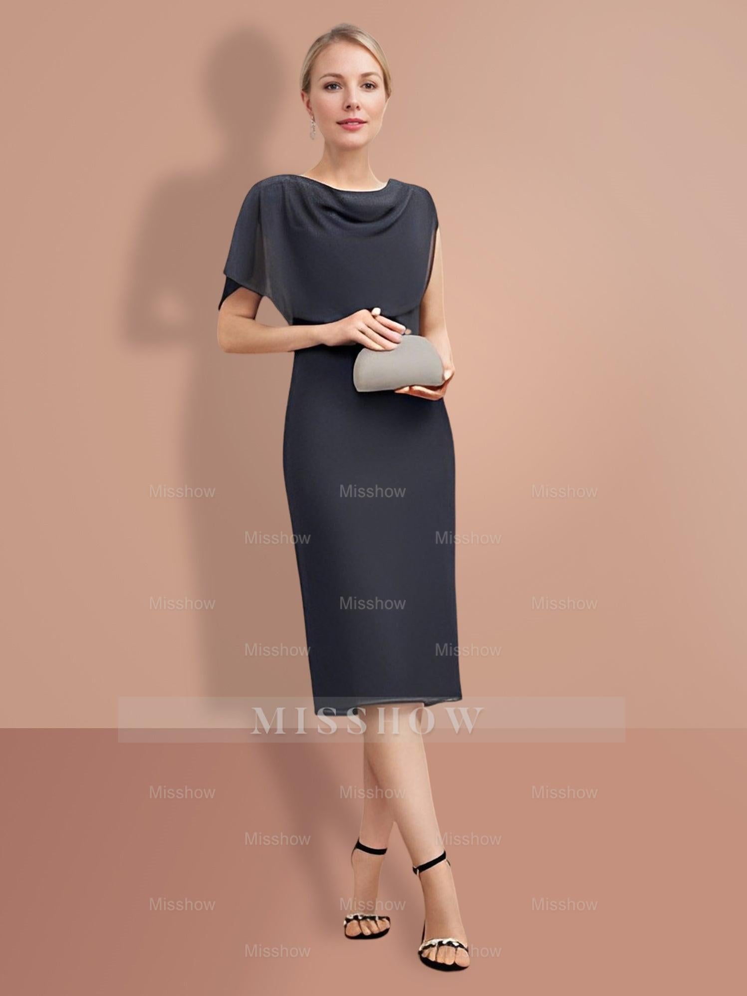 Knee-Length Short Sleeve Sheath/Column Dresses for the Mother of the Bride