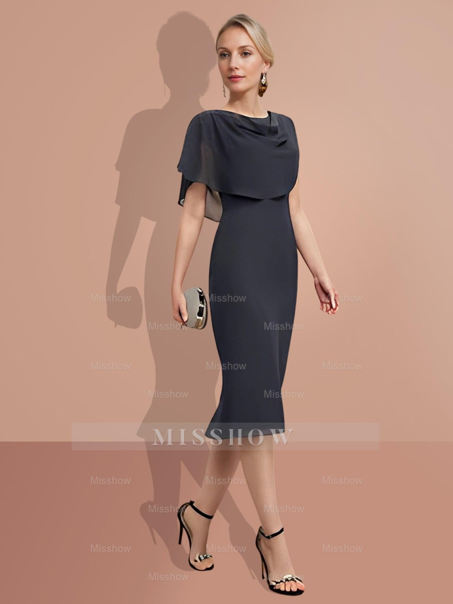 Knee-Length Short Sleeve Sheath/Column Dresses for the Mother of the Bride