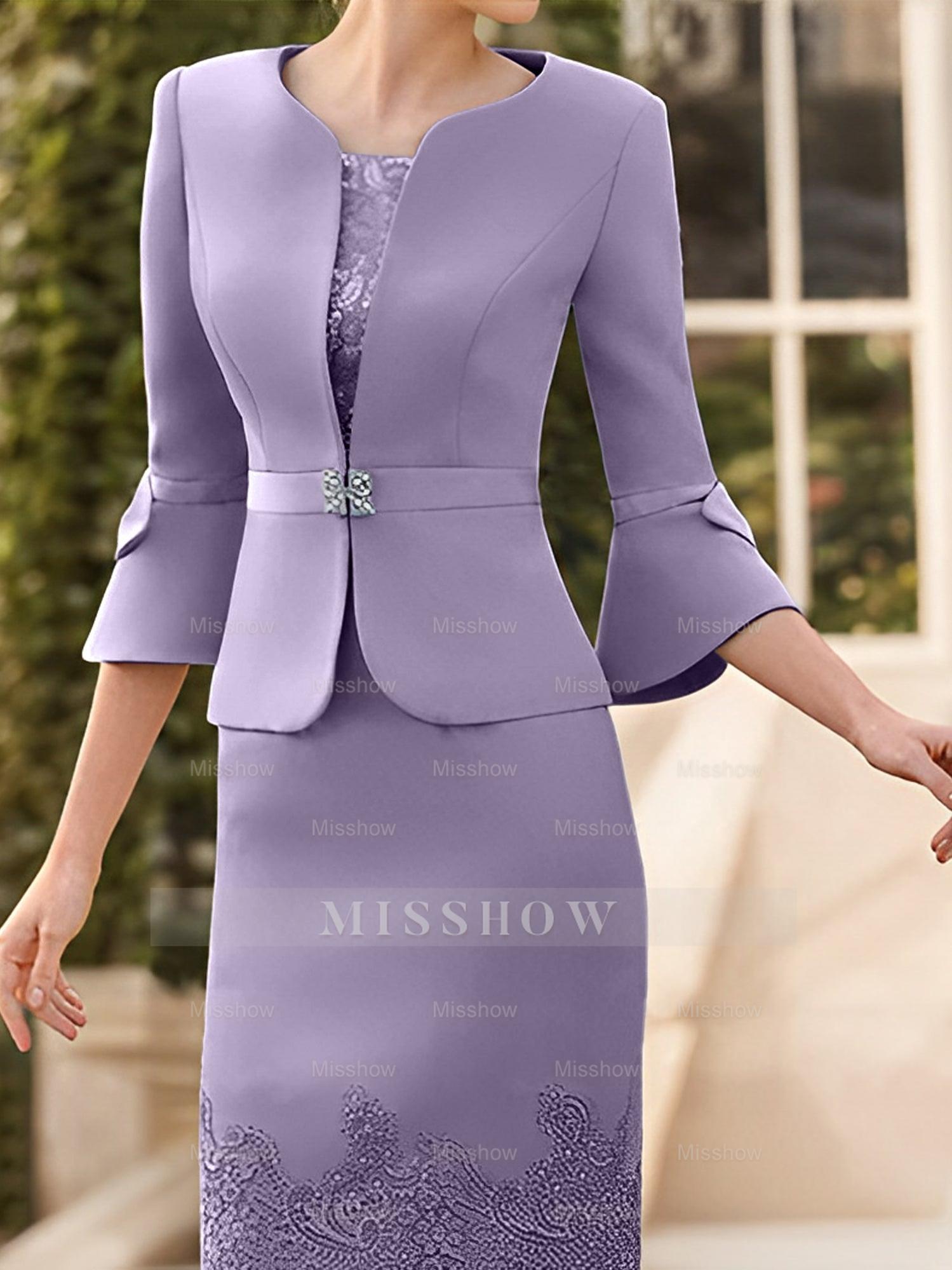 Knee-Length Sleeveless Mother of the Bride Column Dress with Lace Sash