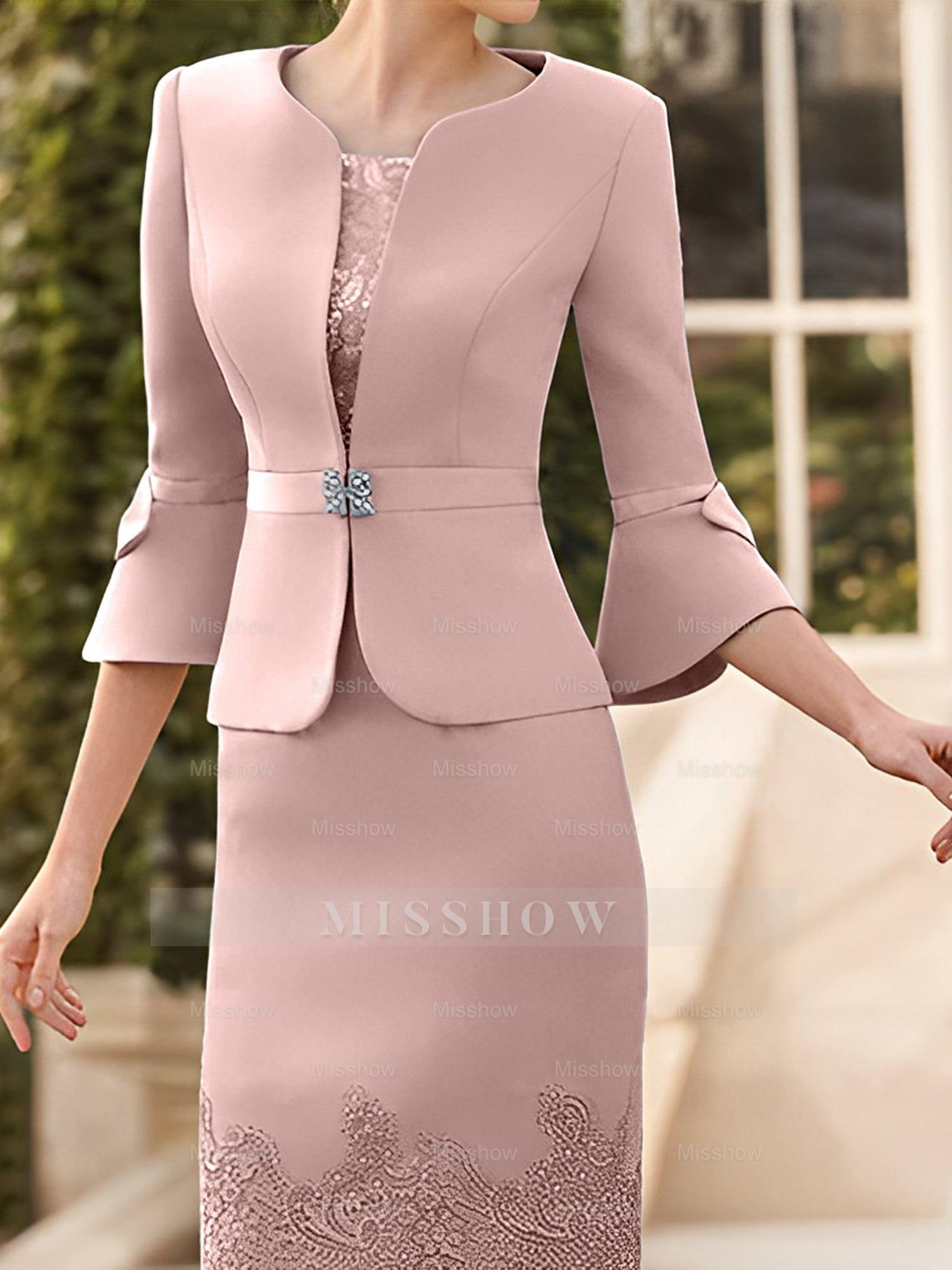 Knee-Length Sleeveless Mother of the Bride Column Dress with Lace Sash