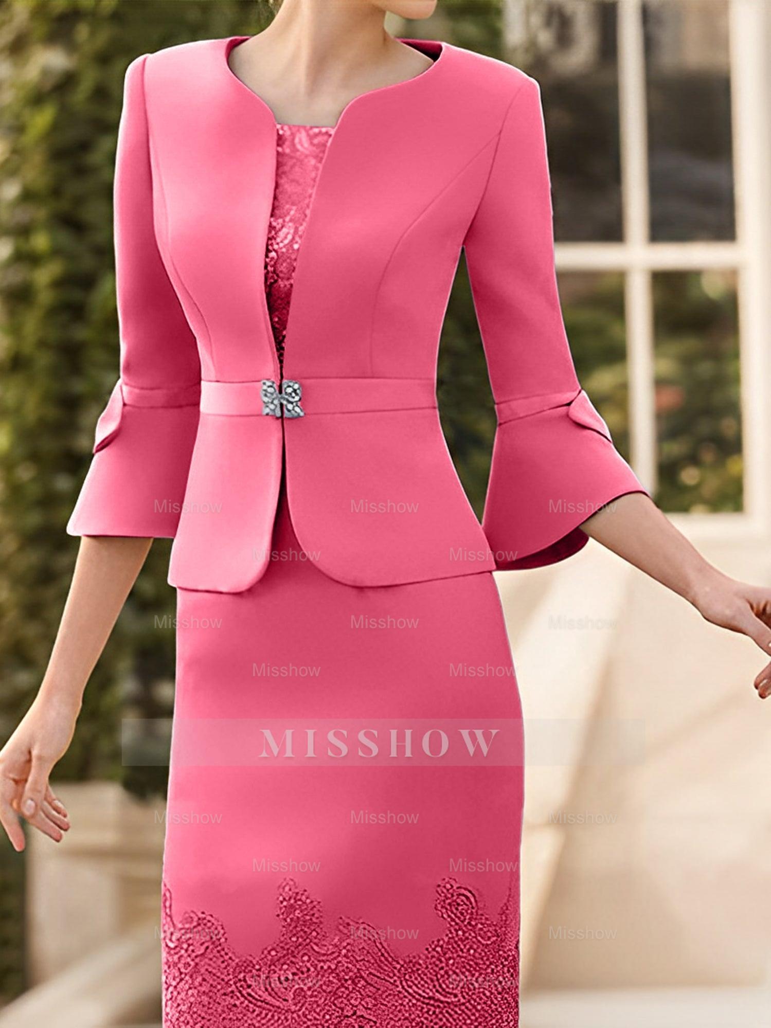 Knee-Length Sleeveless Mother of the Bride Column Dress with Lace Sash