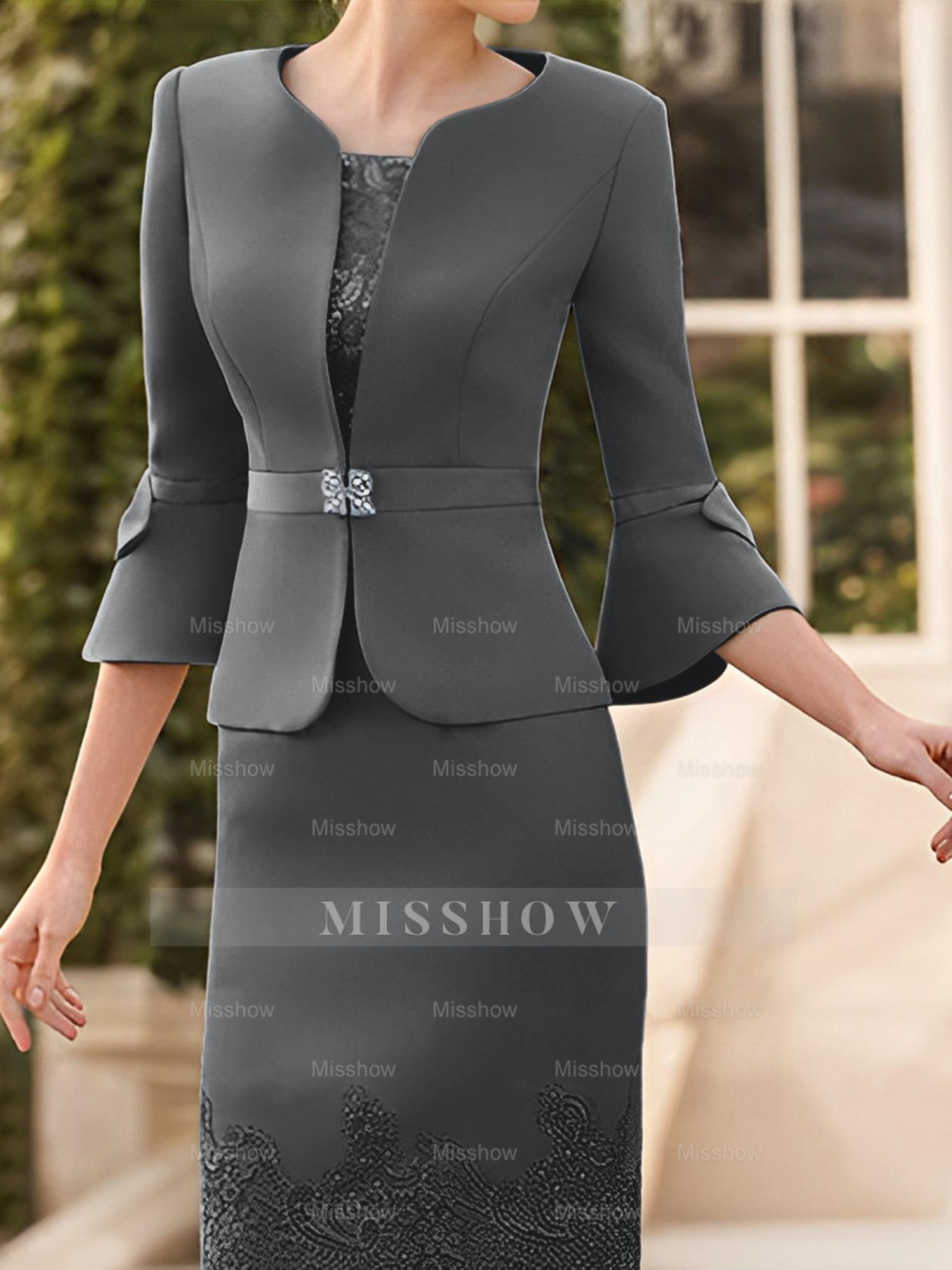 Knee-Length Sleeveless Mother of the Bride Column Dress with Lace Sash