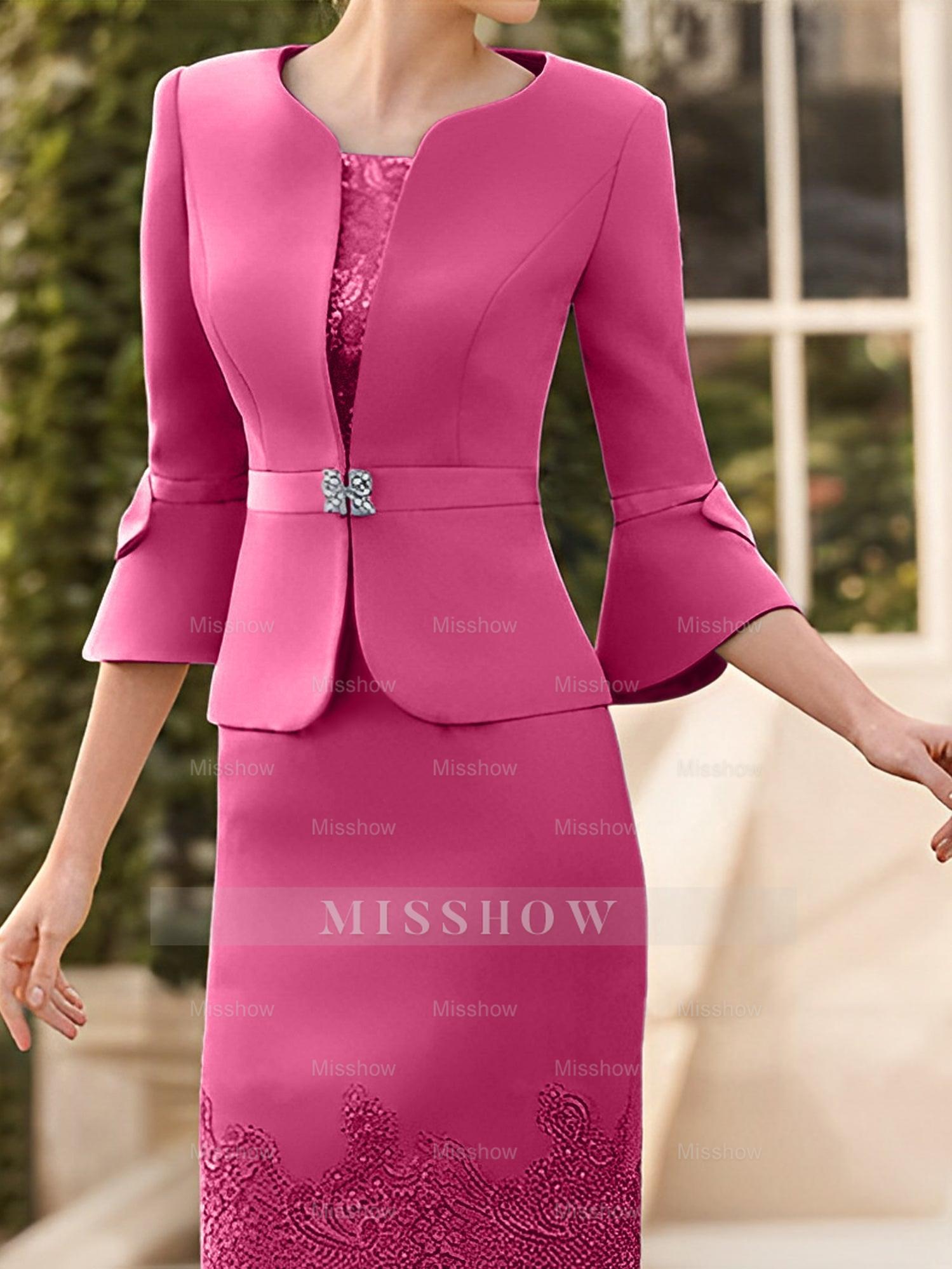 Knee-Length Sleeveless Mother of the Bride Column Dress with Lace Sash