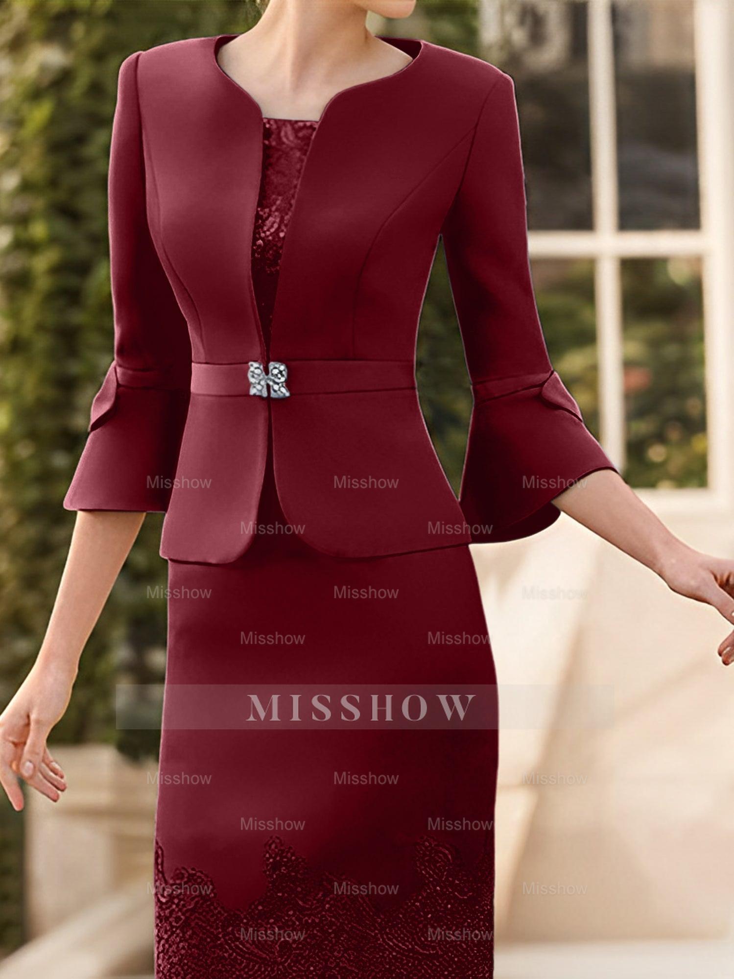 Knee-Length Sleeveless Mother of the Bride Column Dress with Lace Sash