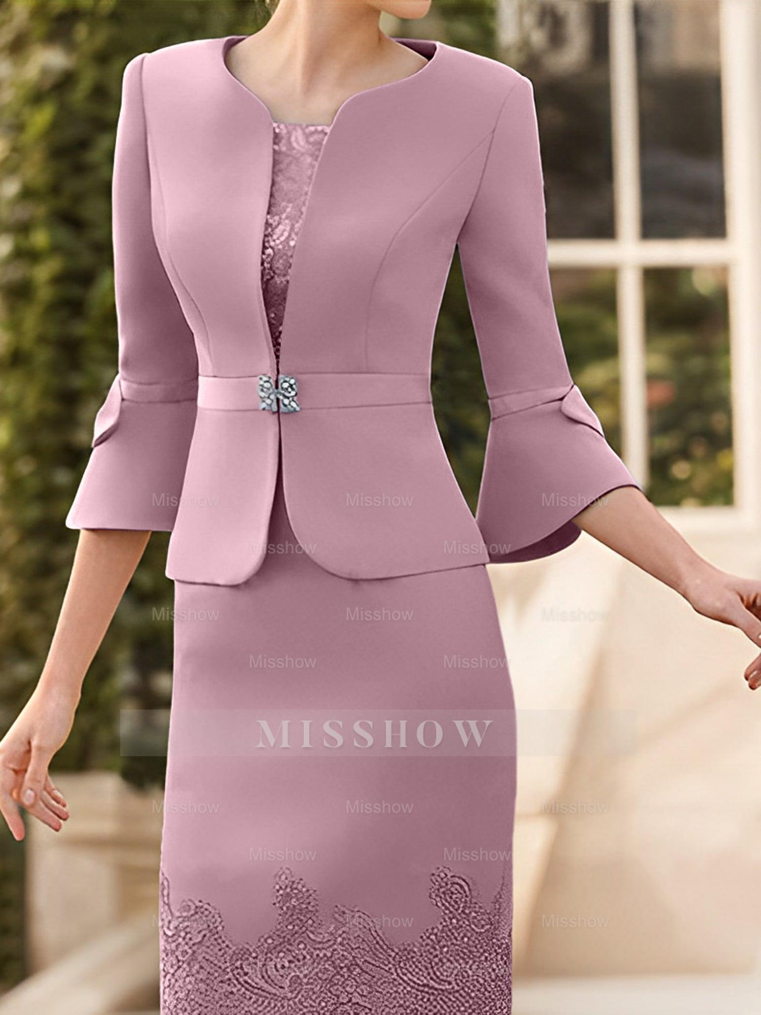 Knee-Length Sleeveless Mother of the Bride Column Dress with Lace Sash