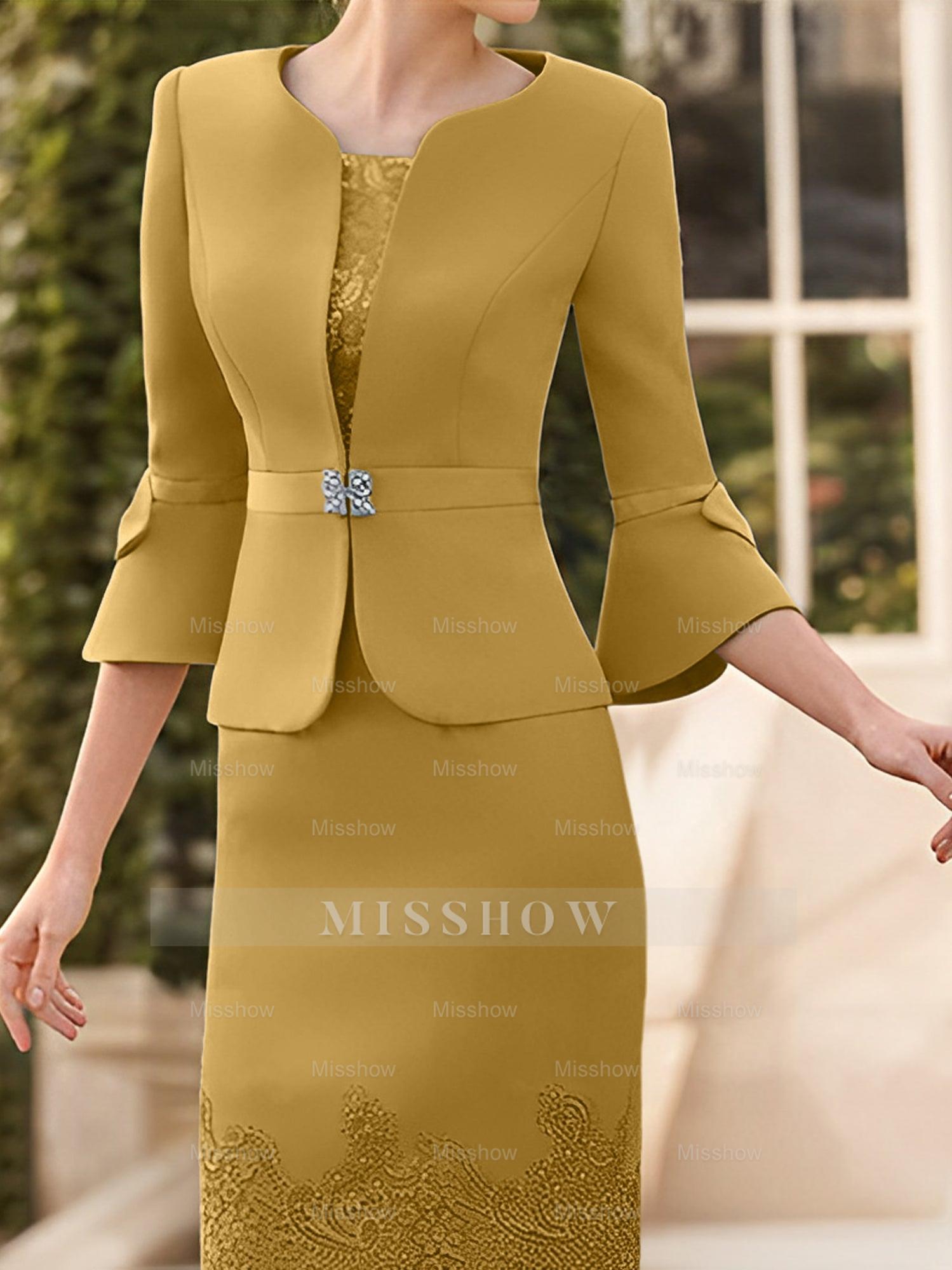 Knee-Length Sleeveless Mother of the Bride Column Dress with Lace Sash