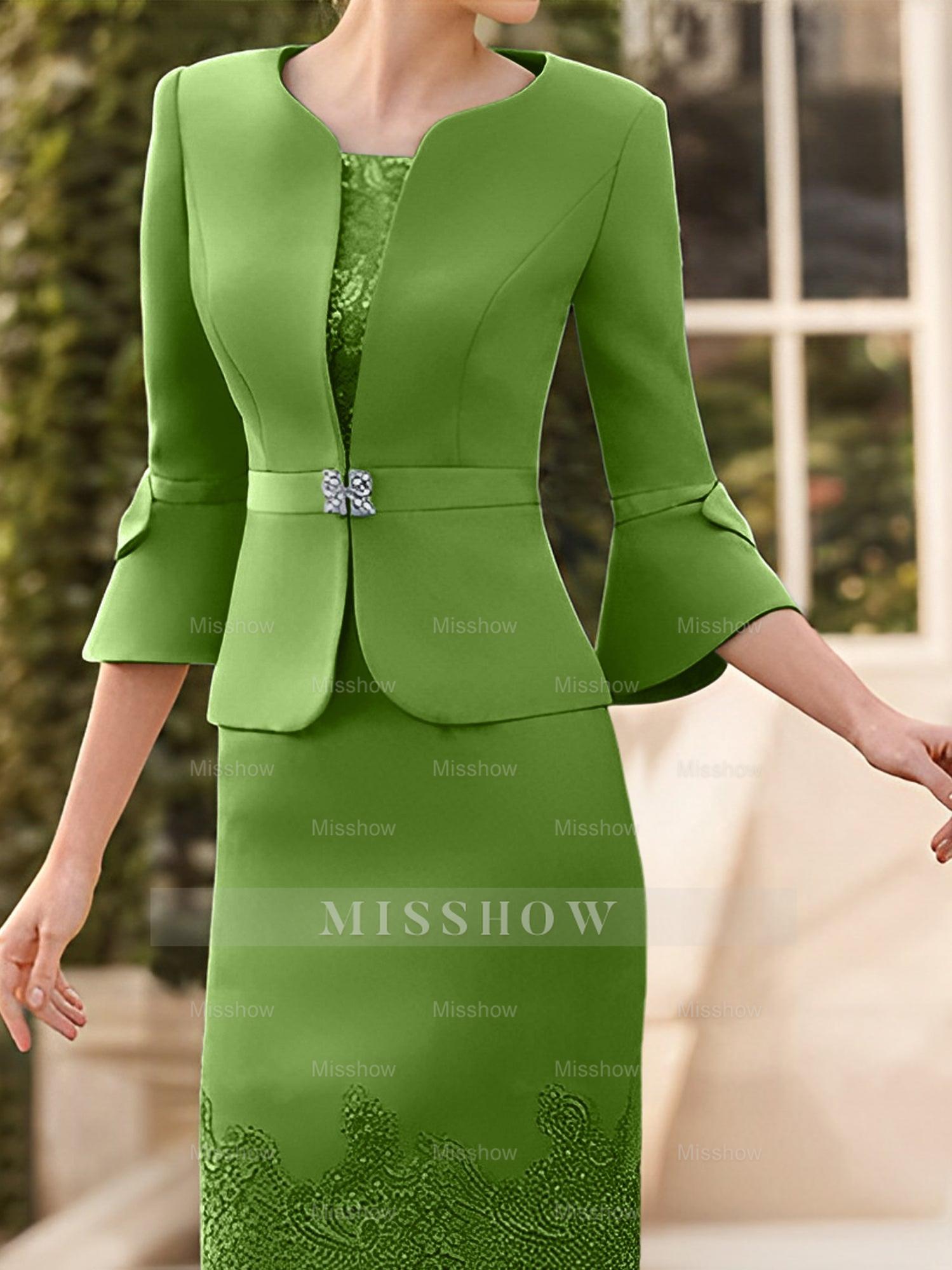 Knee-Length Sleeveless Mother of the Bride Column Dress with Lace Sash