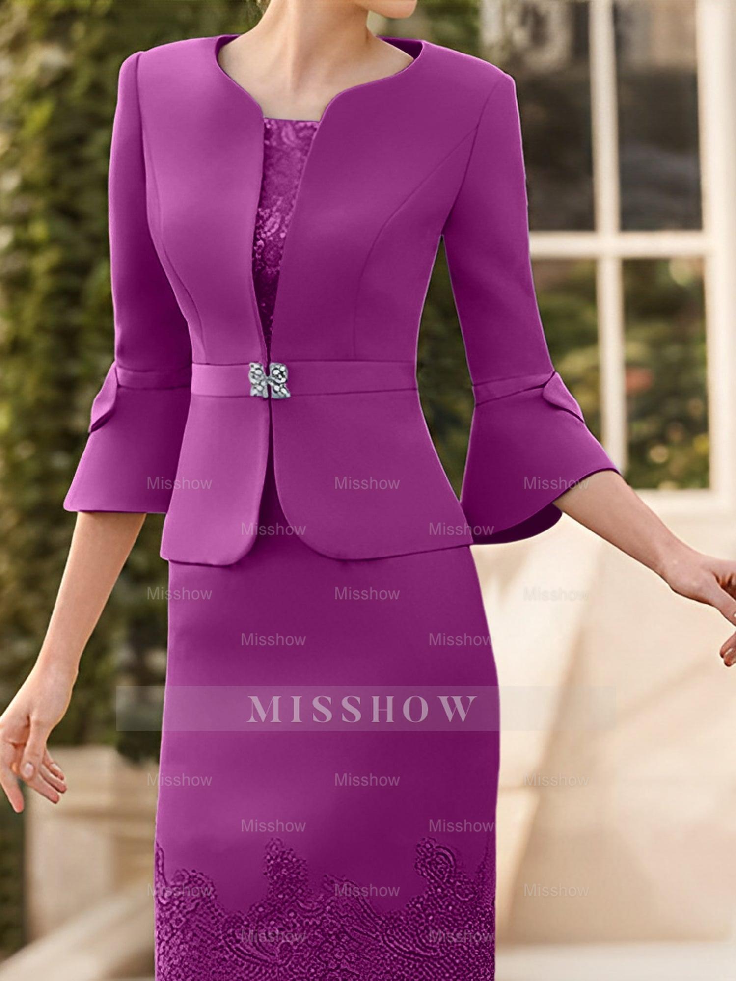 Knee-Length Sleeveless Mother of the Bride Column Dress with Lace Sash