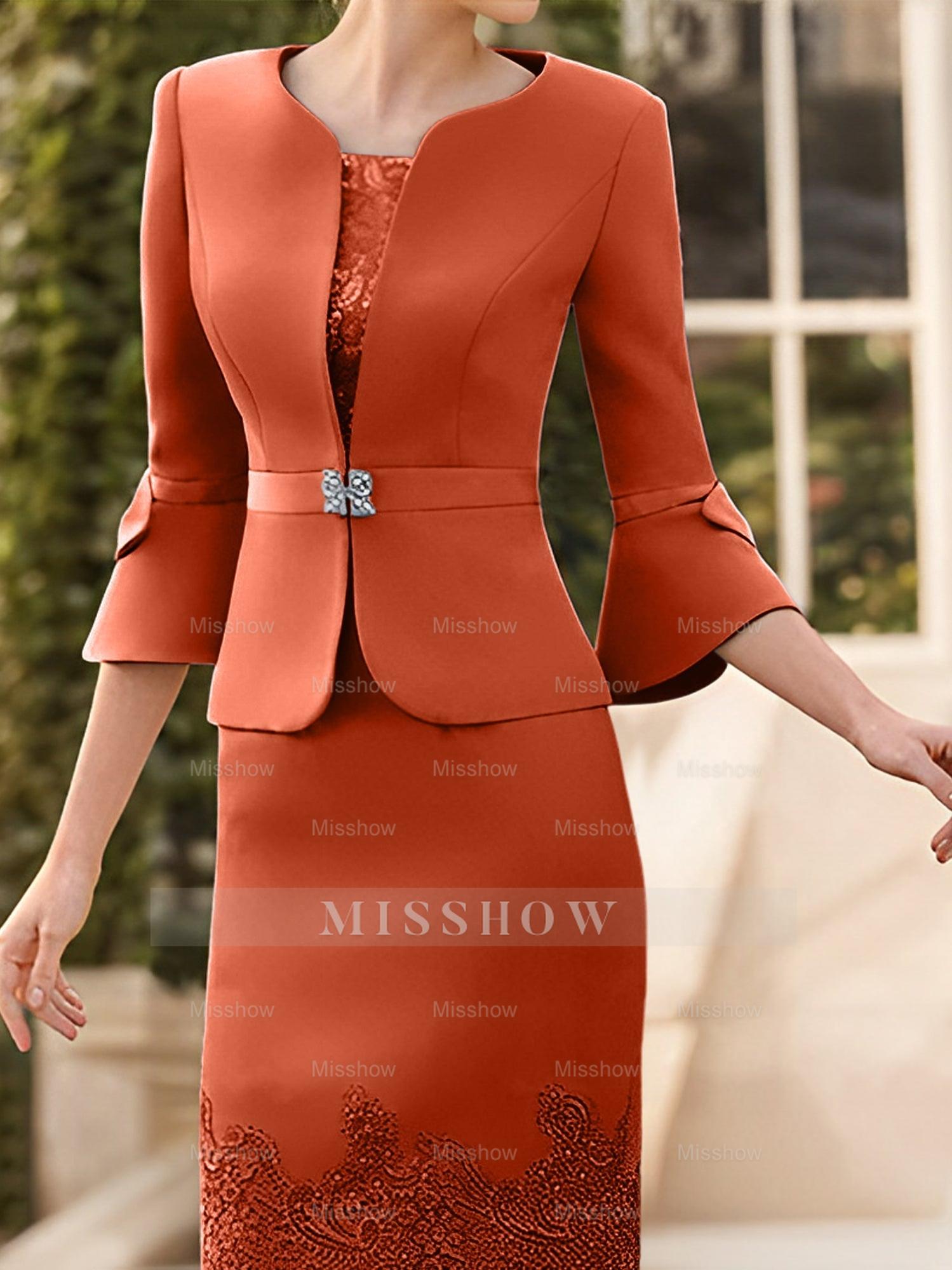 Knee-Length Sleeveless Mother of the Bride Column Dress with Lace Sash