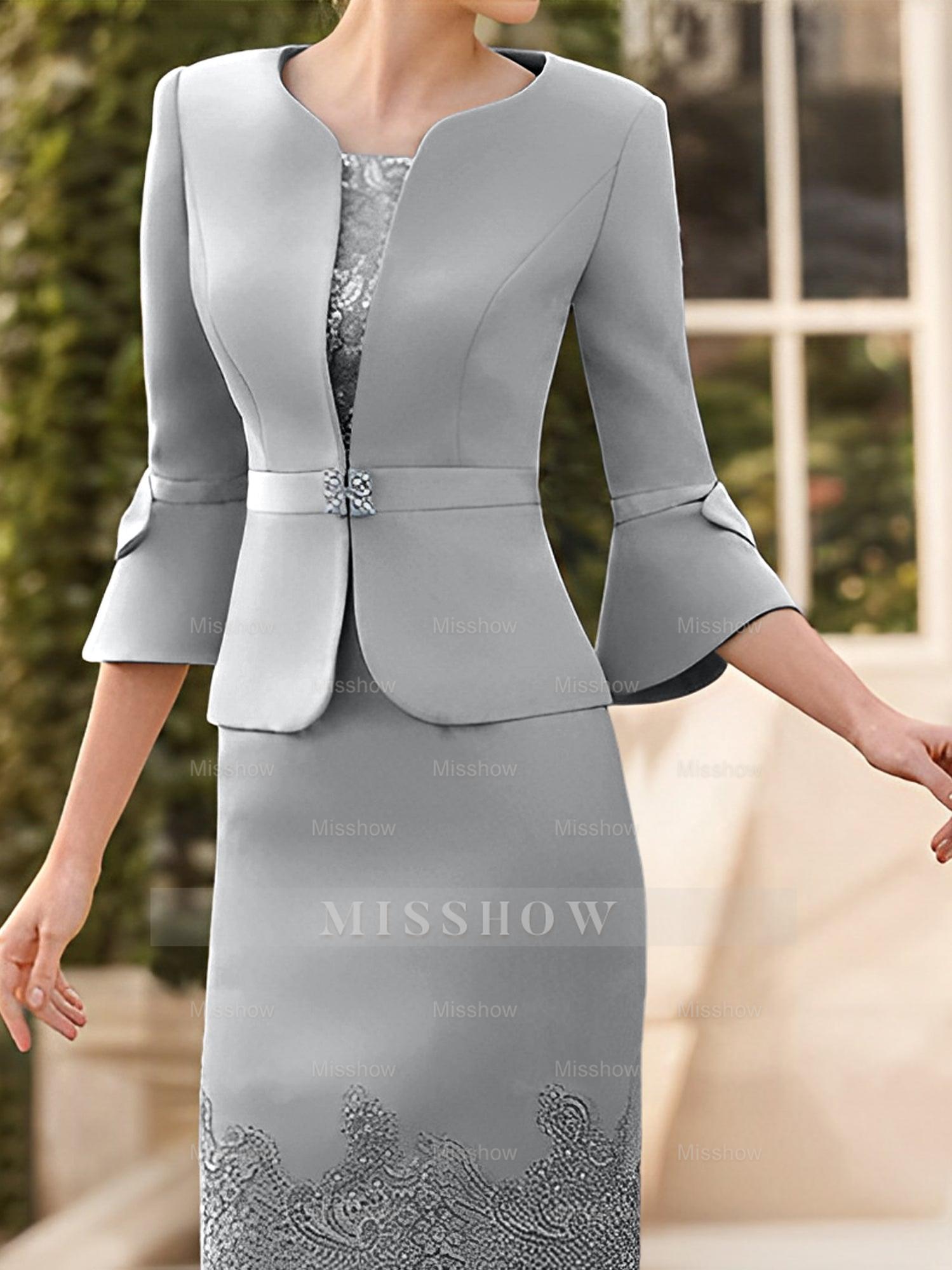 Knee-Length Sleeveless Mother of the Bride Column Dress with Lace Sash