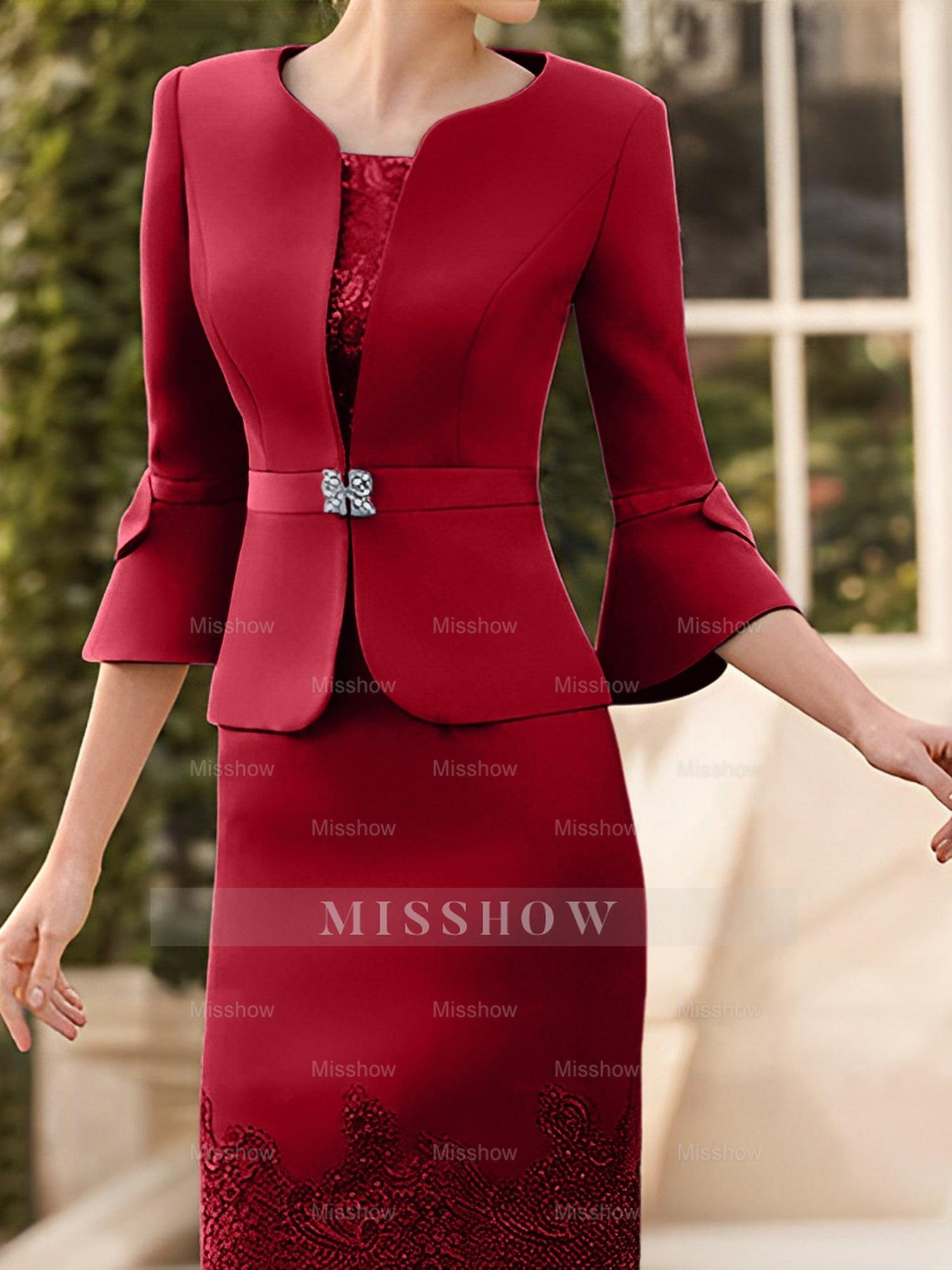 Knee-Length Sleeveless Mother of the Bride Column Dress with Lace Sash