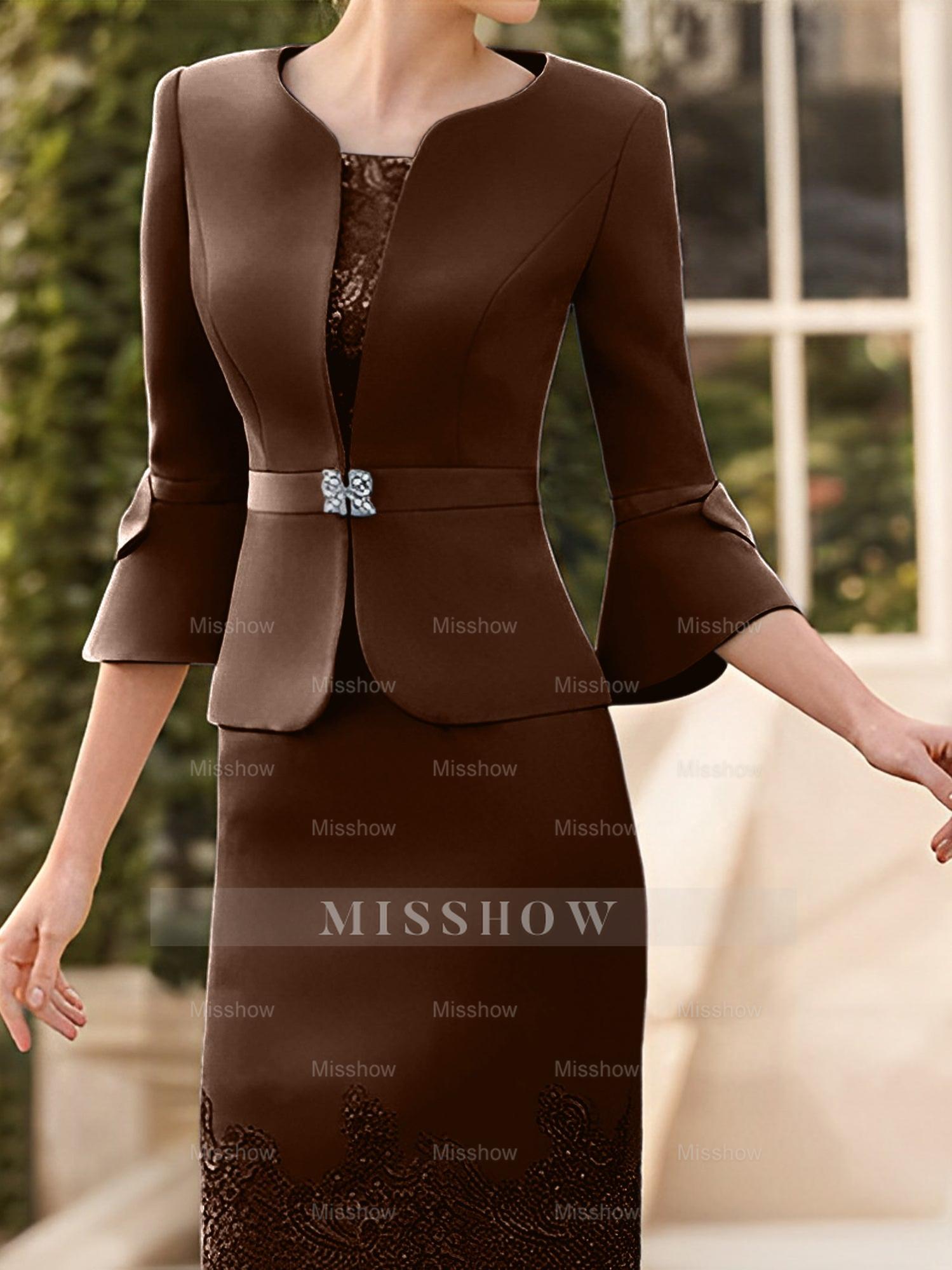 Knee-Length Sleeveless Mother of the Bride Column Dress with Lace Sash