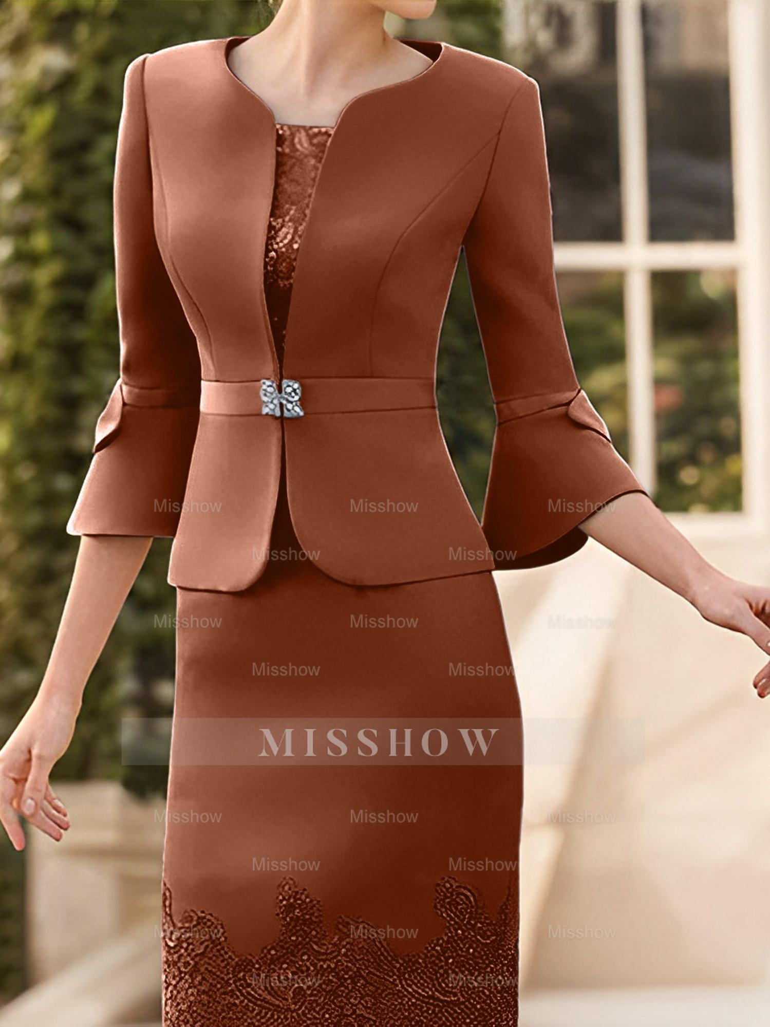 Knee-Length Sleeveless Mother of the Bride Column Dress with Lace Sash