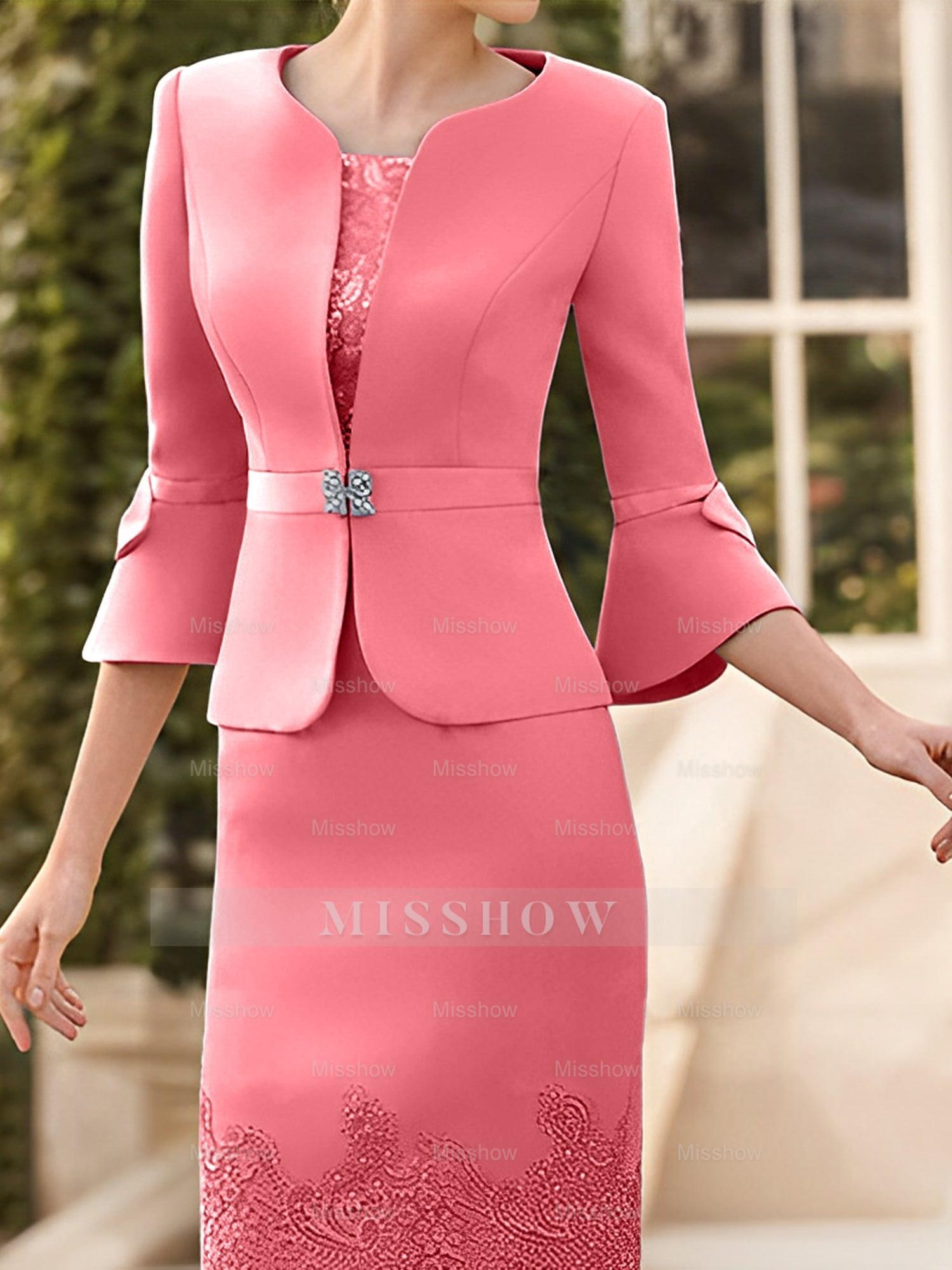 Knee-Length Sleeveless Mother of the Bride Column Dress with Lace Sash