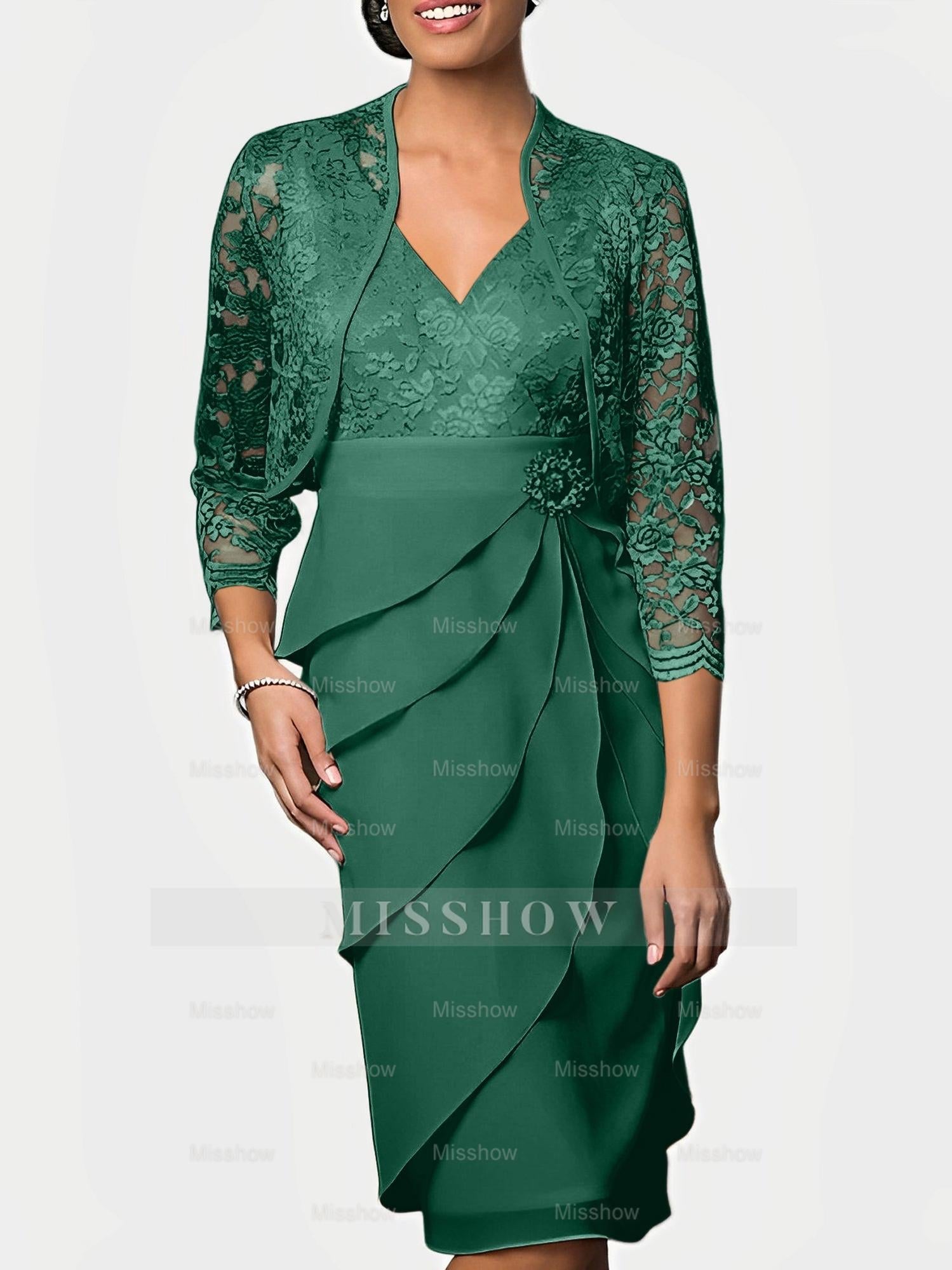 Knee-Length V-Neck Sheath Mother of the Bride Column Dresses