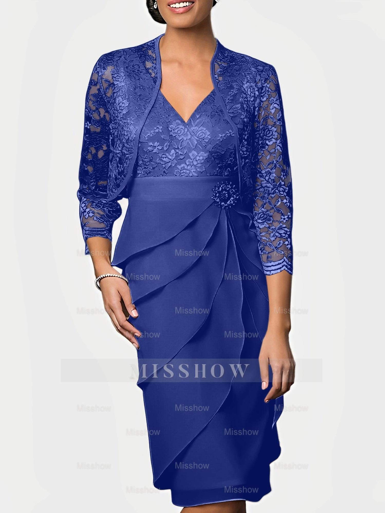 Knee-Length V-Neck Sheath Mother of the Bride Column Dresses