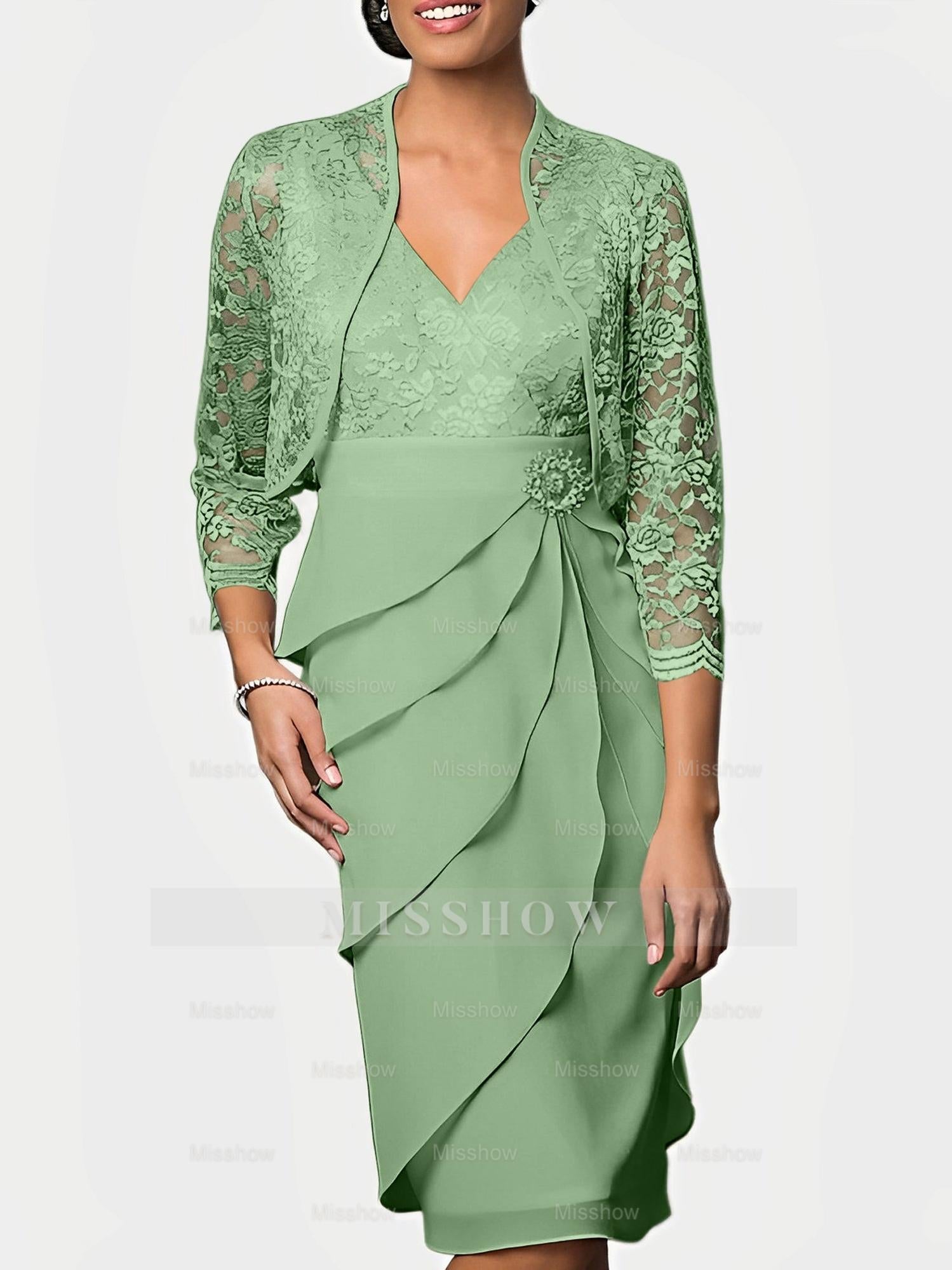 Knee-Length V-Neck Sheath Mother of the Bride Column Dresses