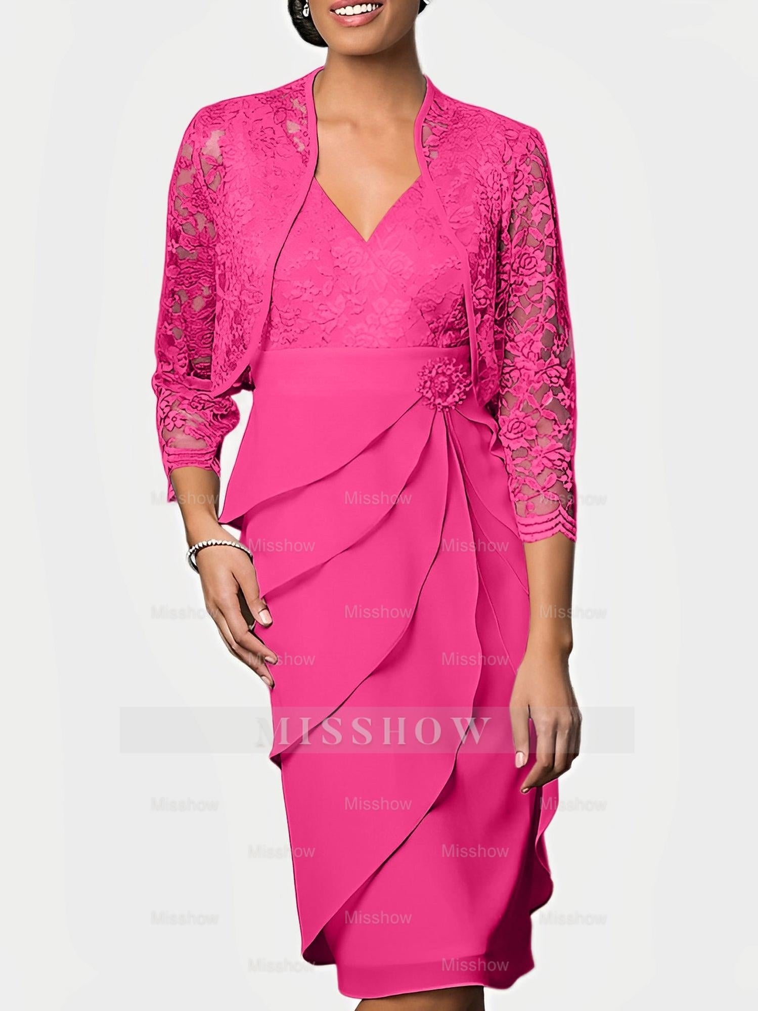 Knee-Length V-Neck Sheath Mother of the Bride Column Dresses