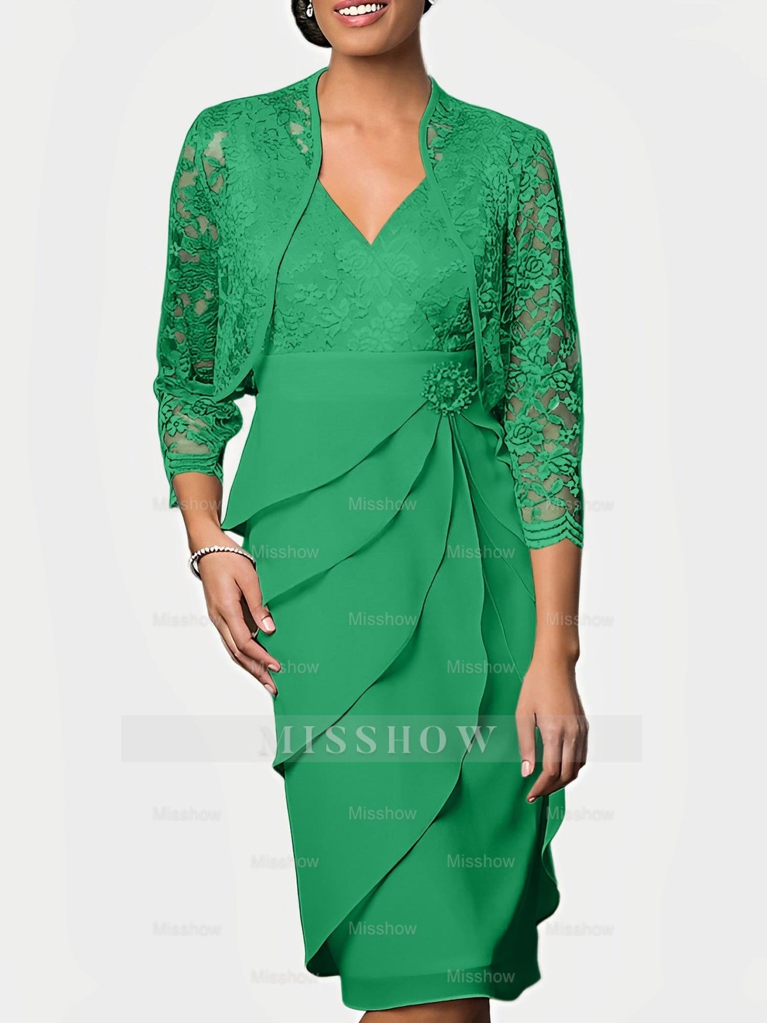 Knee-Length V-Neck Sheath Mother of the Bride Column Dresses