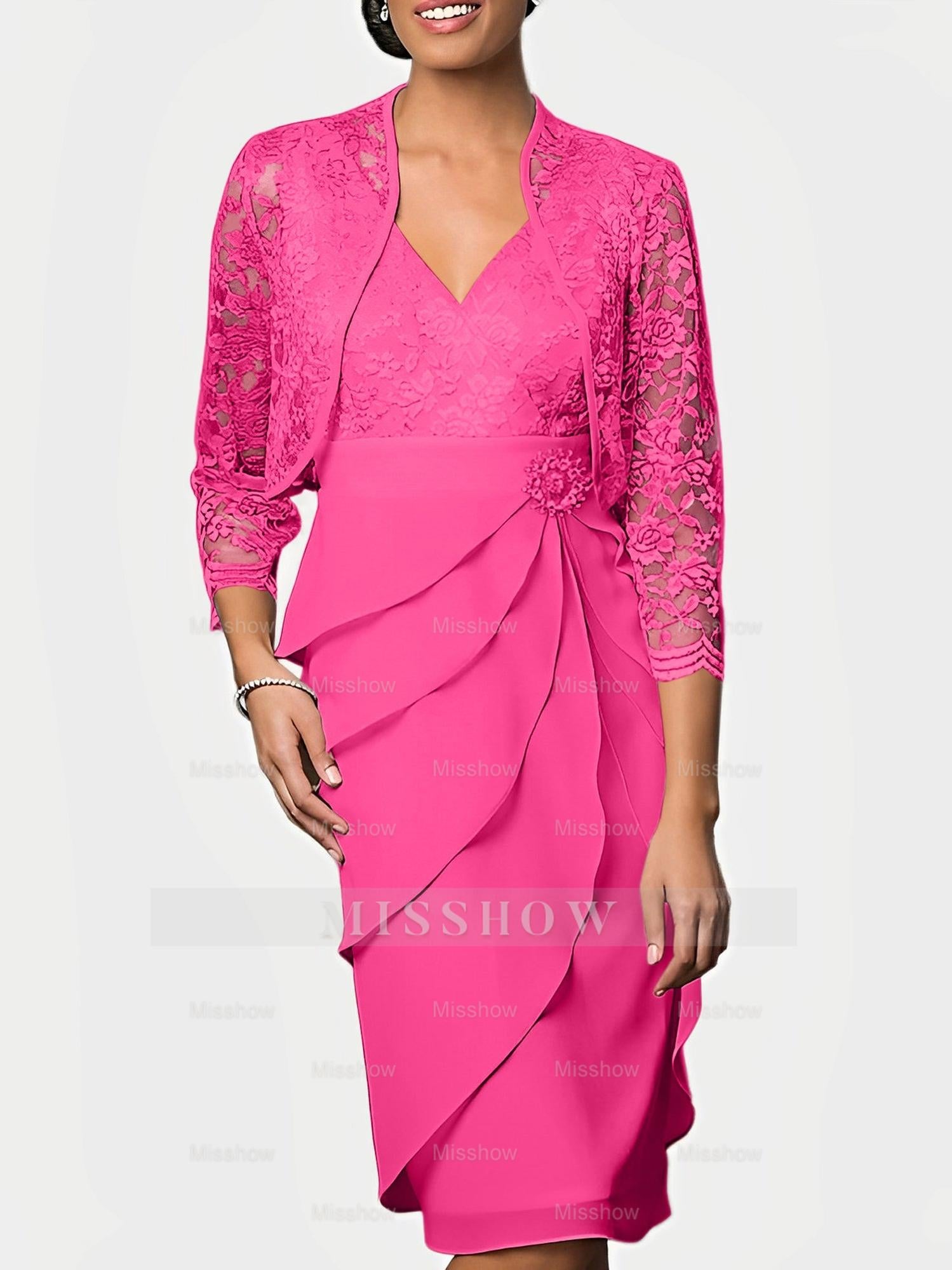 Knee-Length V-Neck Sheath Mother of the Bride Column Dresses