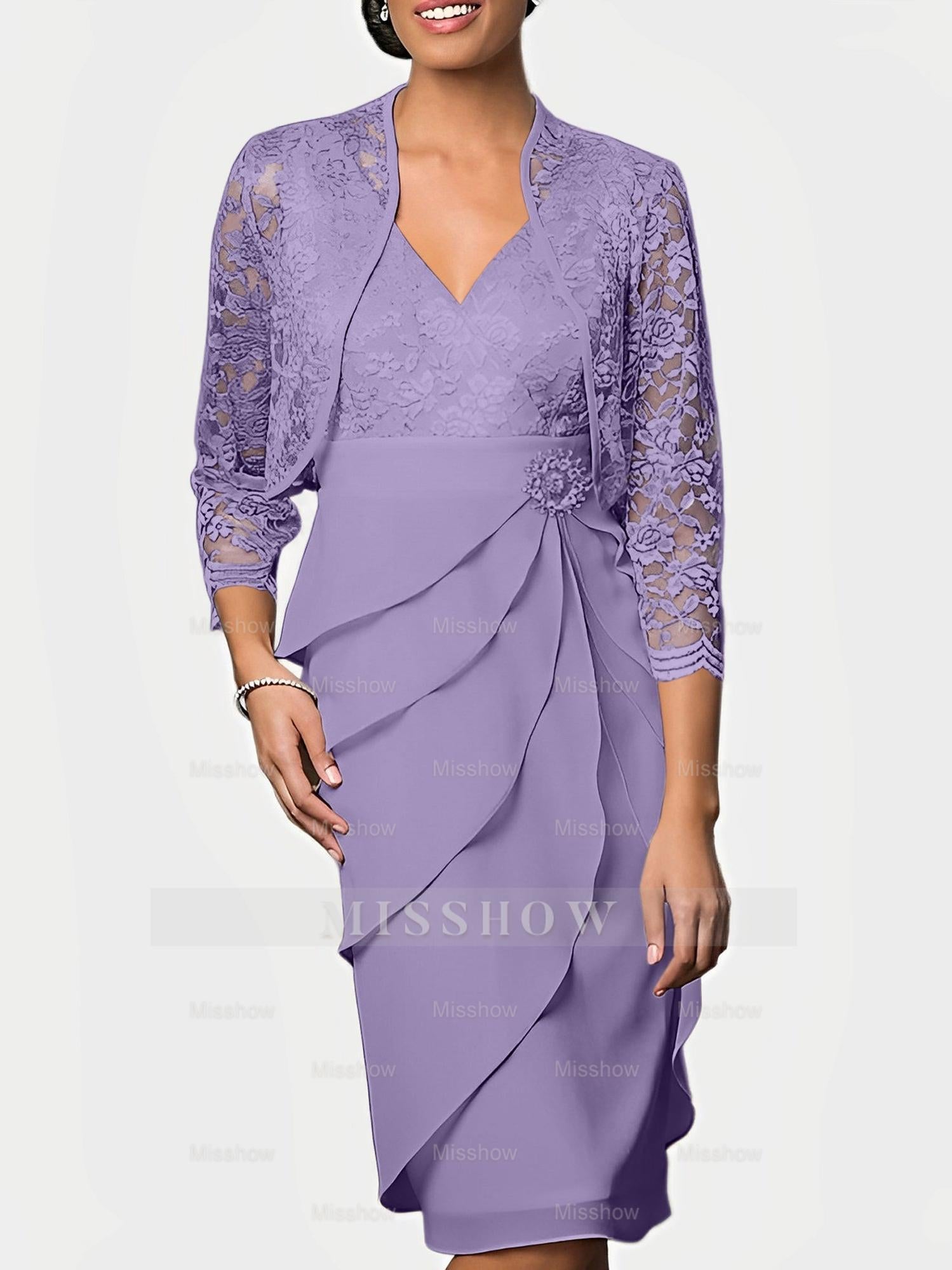 Knee-Length V-Neck Sheath Mother of the Bride Column Dresses