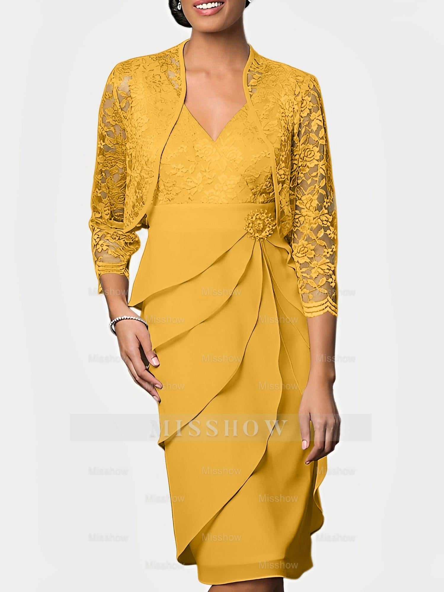 Knee-Length V-Neck Sheath Mother of the Bride Column Dresses