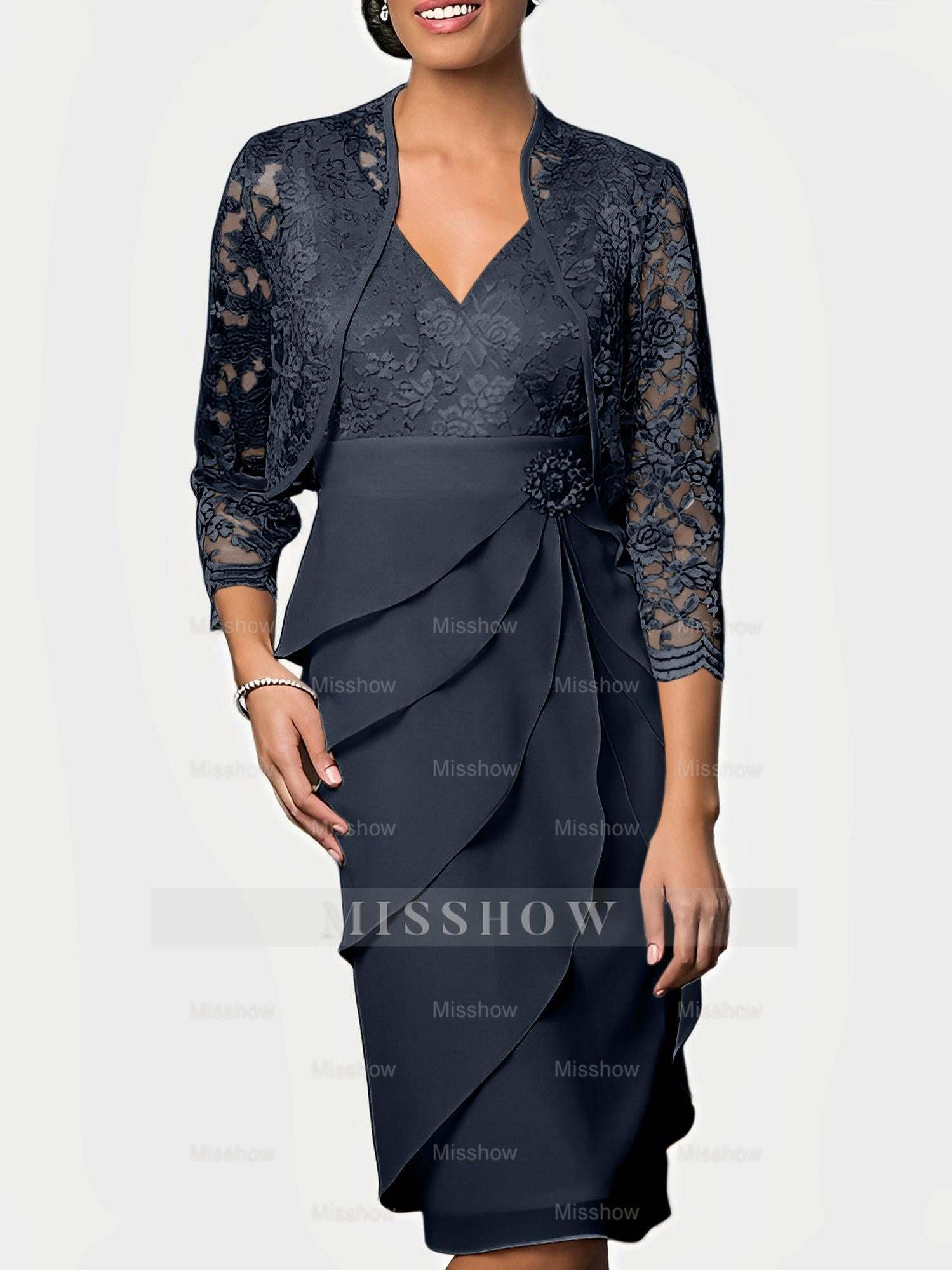 Knee-Length V-Neck Sheath Mother of the Bride Column Dresses