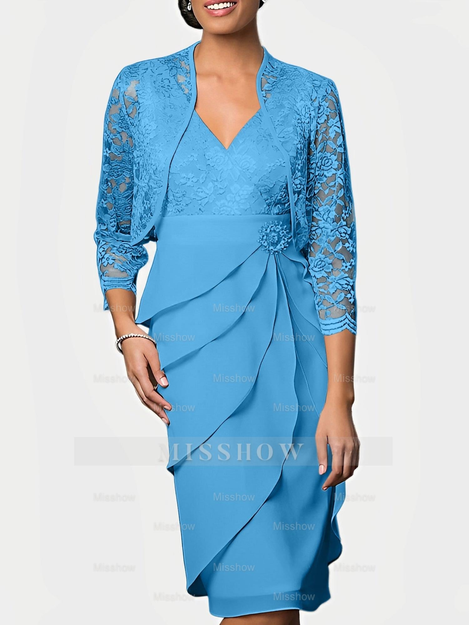 Knee-Length V-Neck Sheath Mother of the Bride Column Dresses