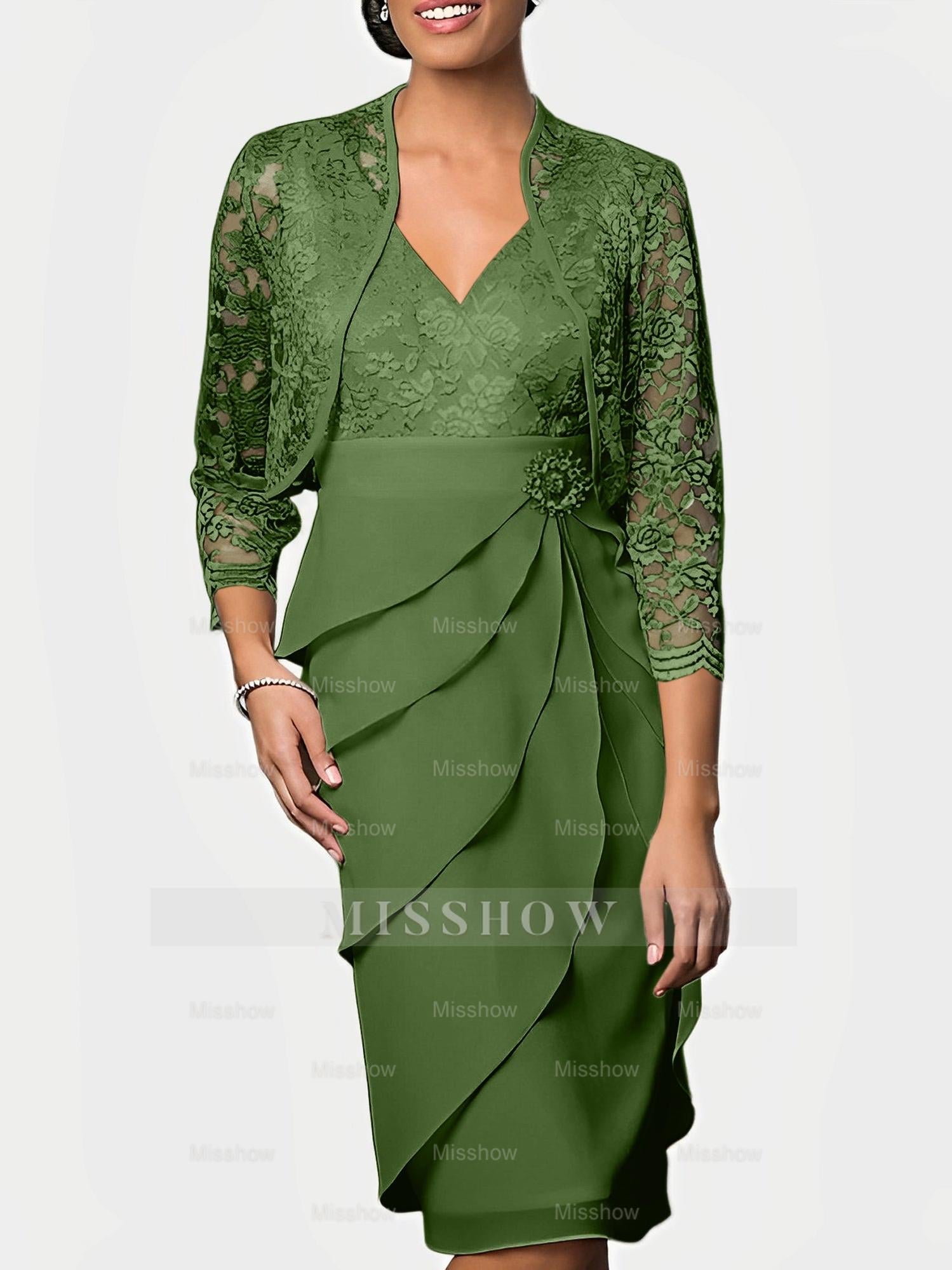 Knee-Length V-Neck Sheath Mother of the Bride Column Dresses