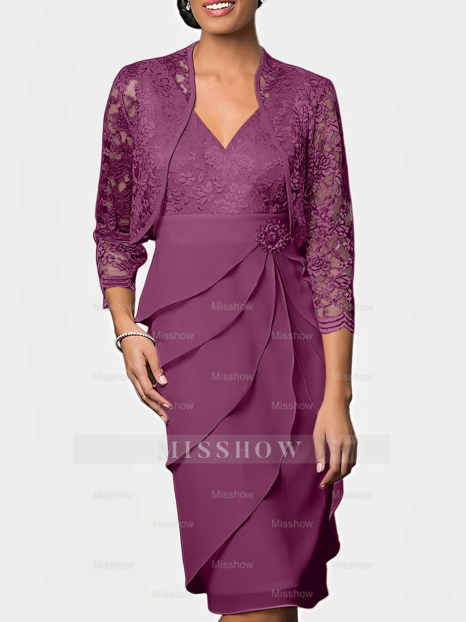 Knee-Length V-Neck Sheath Mother of the Bride Column Dresses