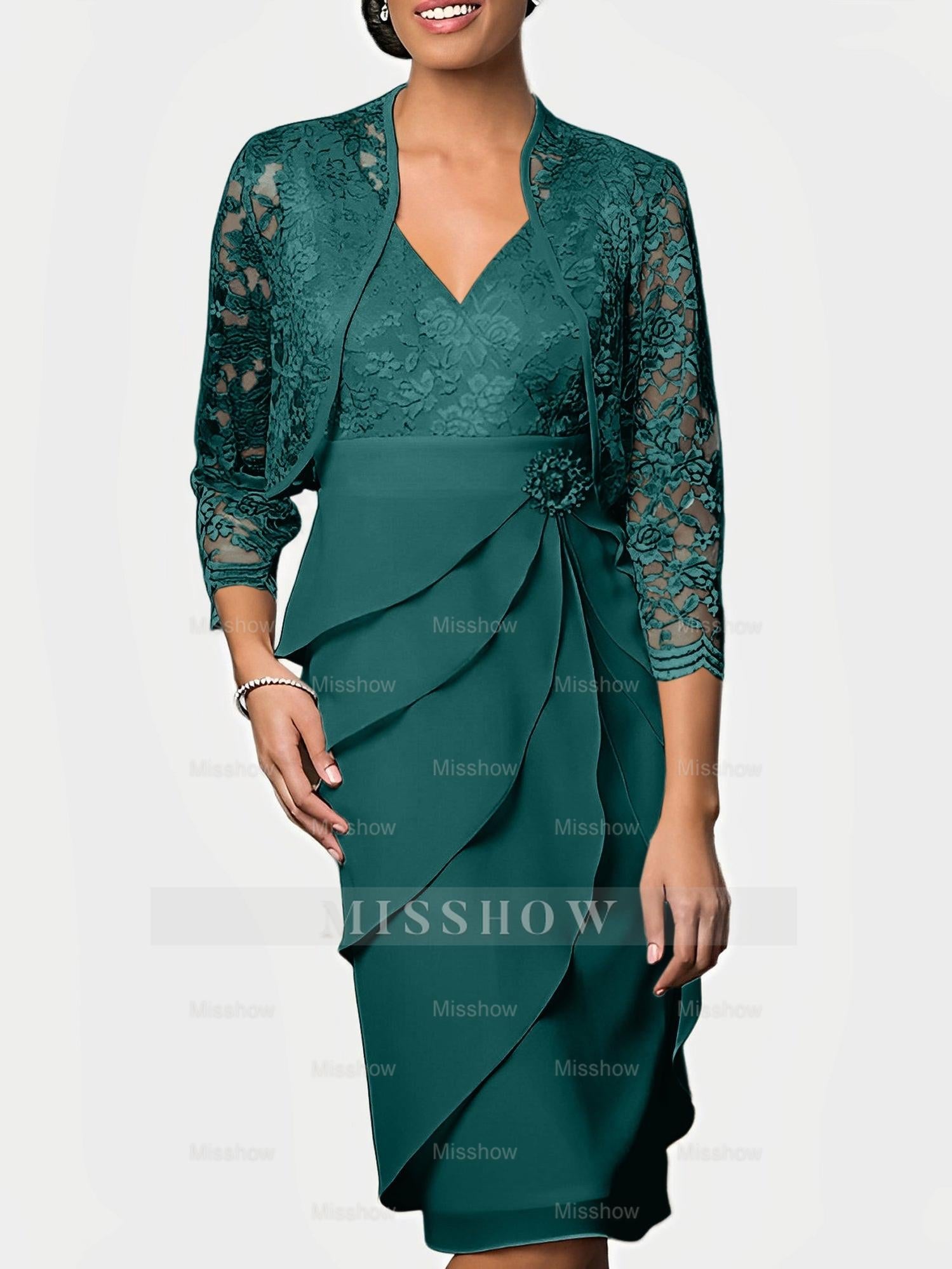 Knee-Length V-Neck Sheath Mother of the Bride Column Dresses