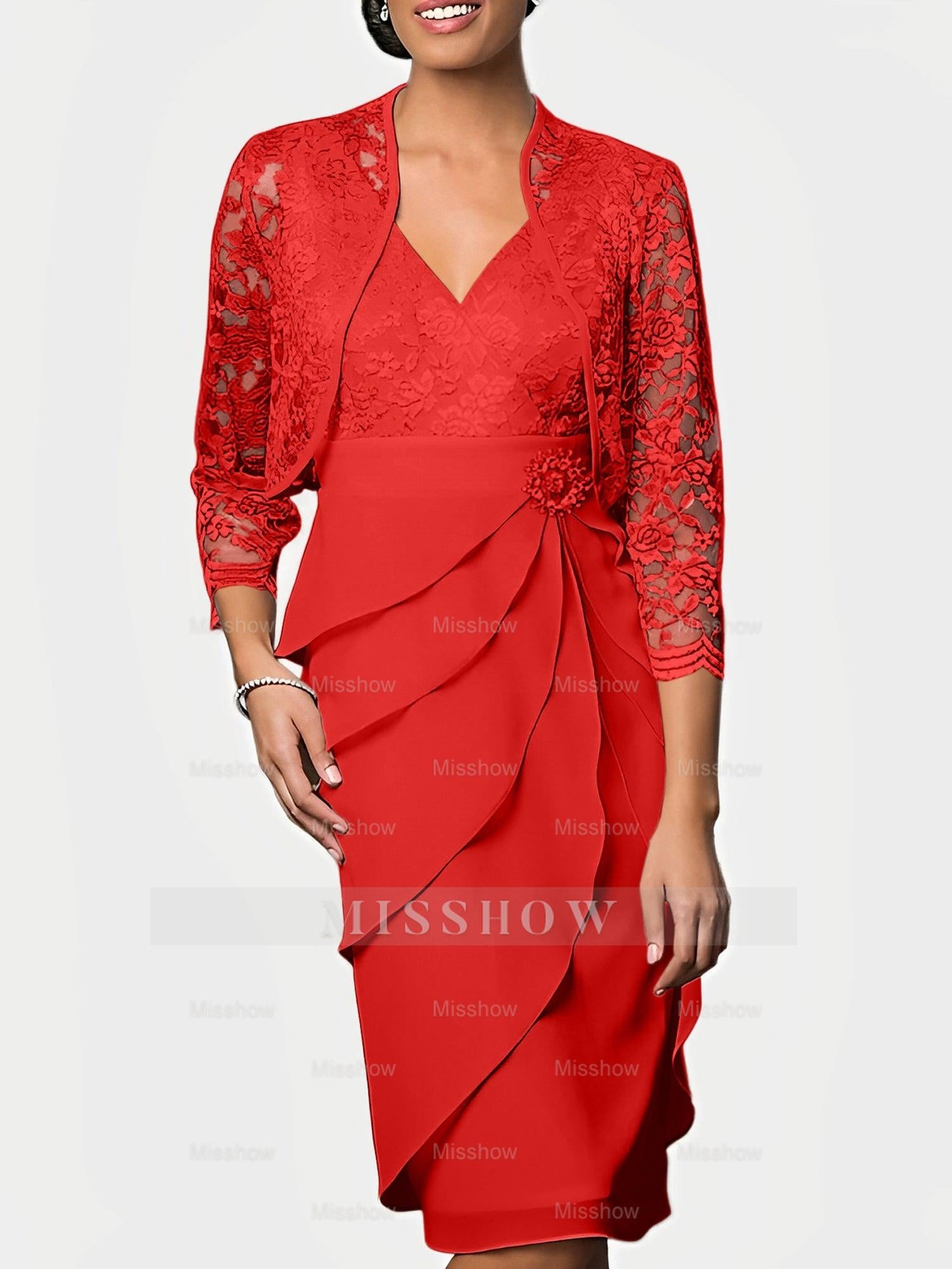 Knee-Length V-Neck Sheath Mother of the Bride Column Dresses