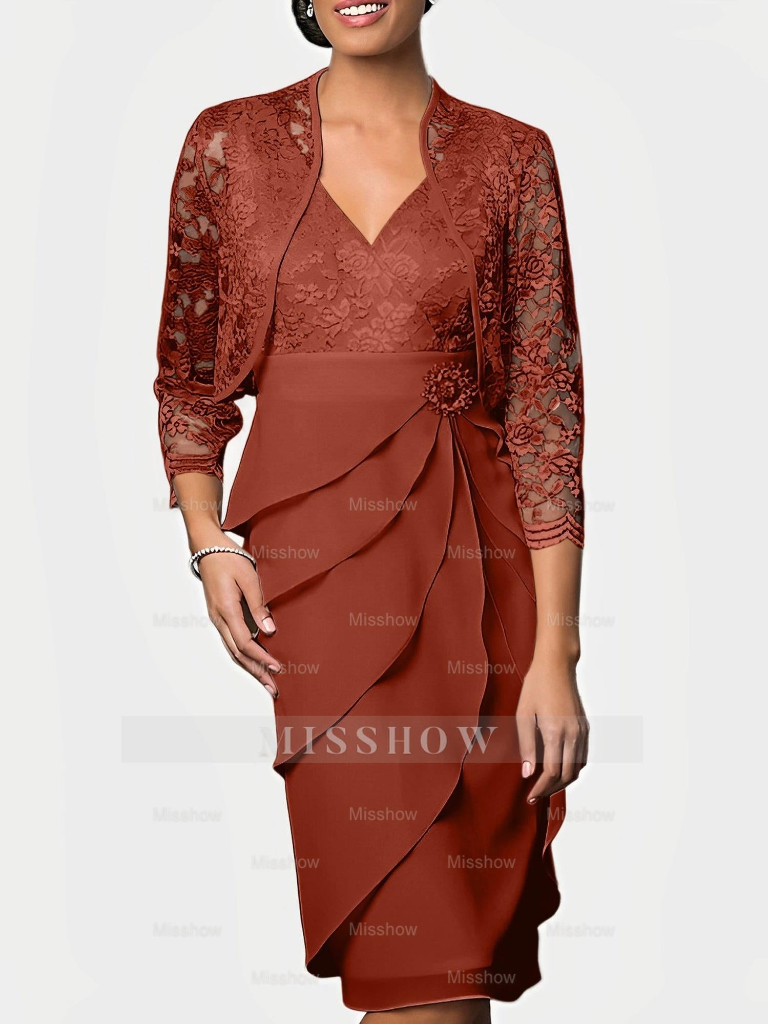 Knee-Length V-Neck Sheath Mother of the Bride Column Dresses