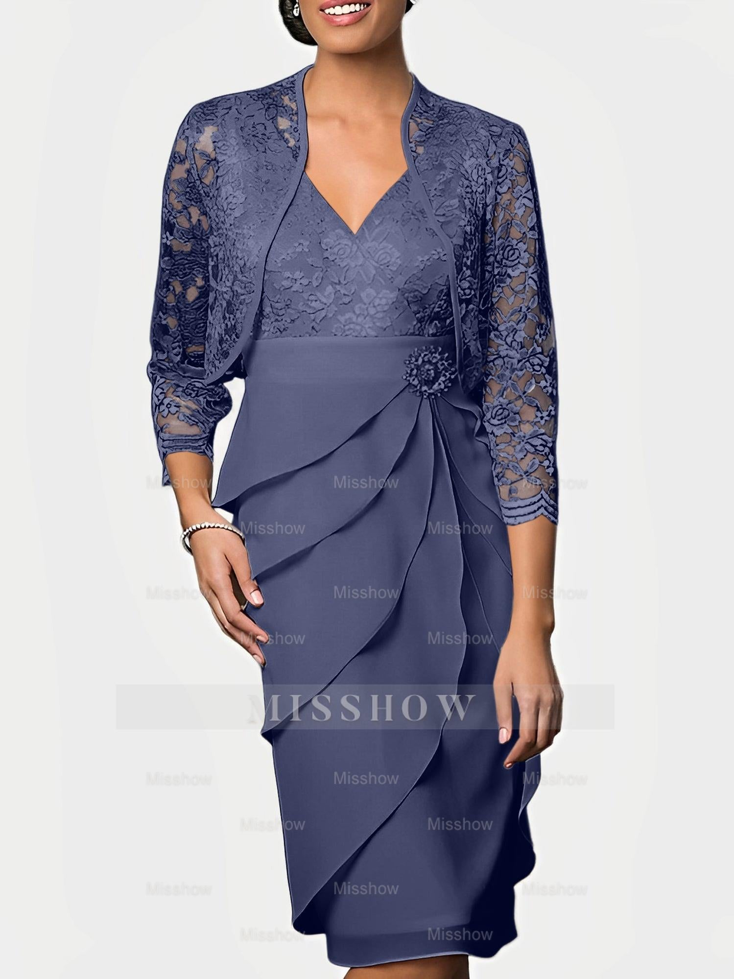 Knee-Length V-Neck Sheath Mother of the Bride Column Dresses