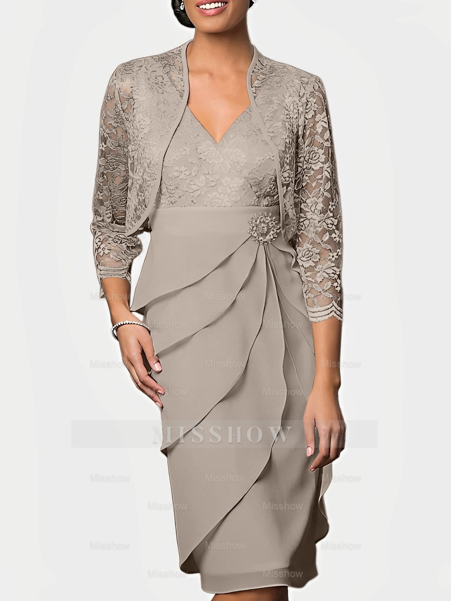 Knee-Length V-Neck Sheath Mother of the Bride Column Dresses