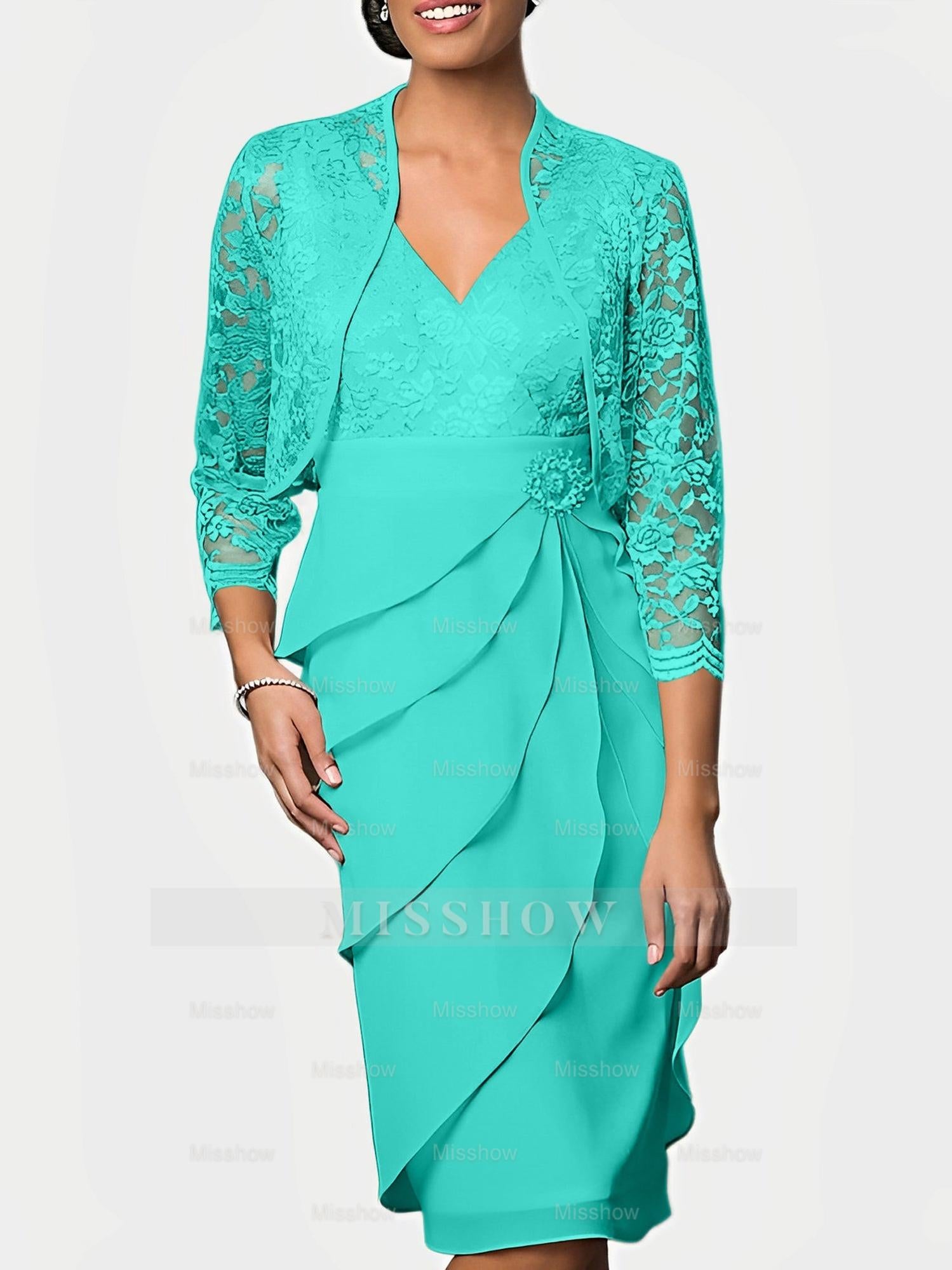 Knee-Length V-Neck Sheath Mother of the Bride Column Dresses